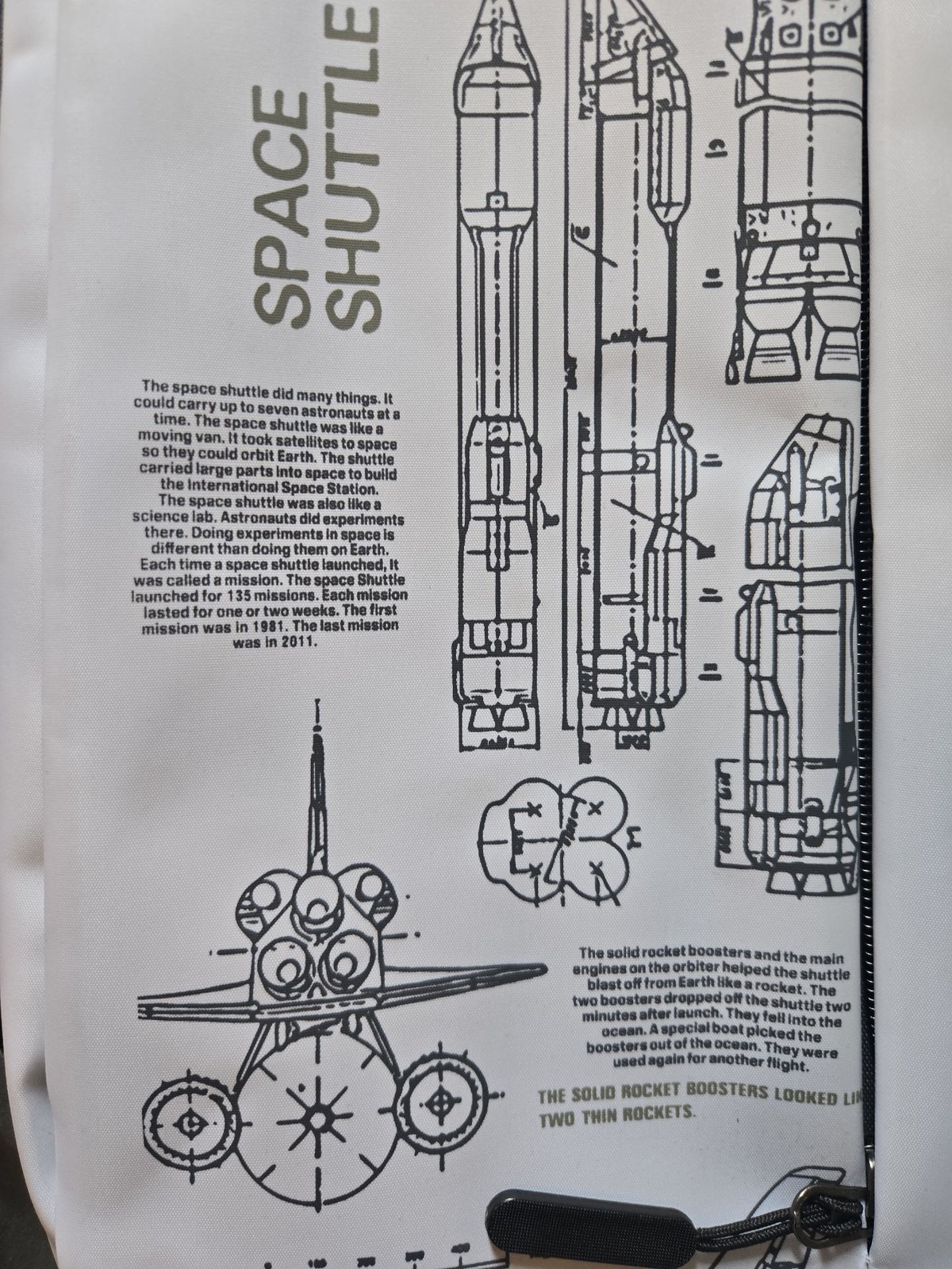 NASA Space Shuttle Blueprint Graphic Backpack with USB Port