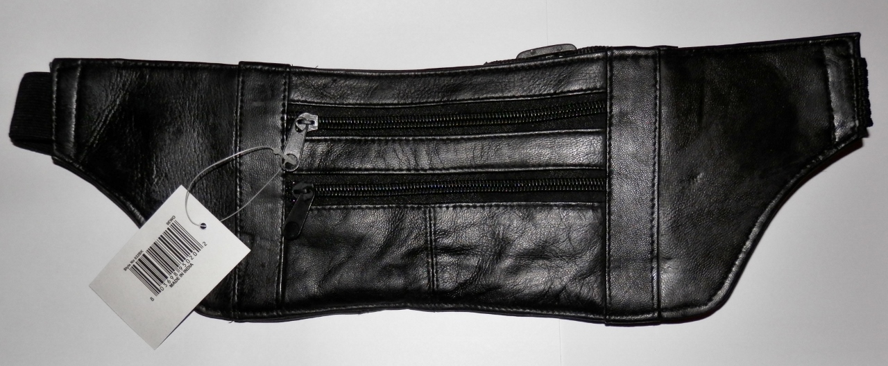 Genuine Lambskin Leather Money Belt/Fanny Pack – #032 BLACK