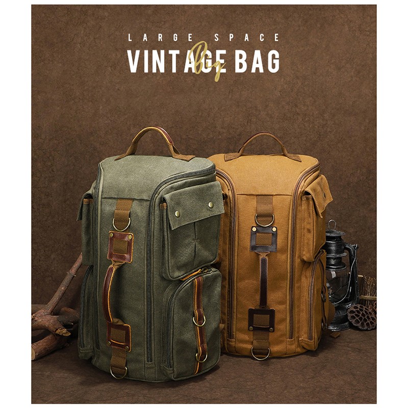 Waxed Canvas Vintage Leather Backpack Camping Hiking Rucksack Packsack Bag
