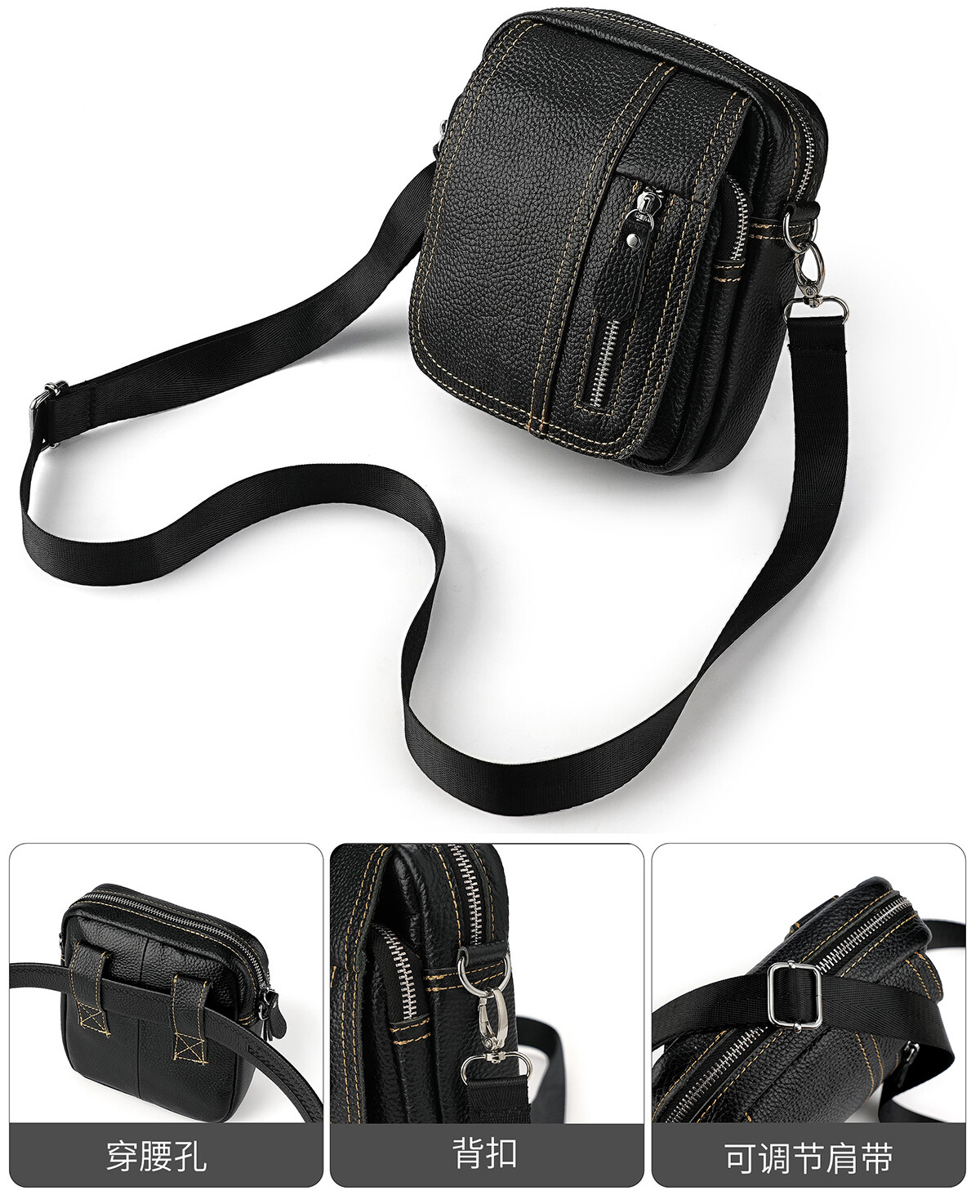 Mens Genuine Leather Mini Messenger Cross Body Handbag Shoulder Bag Large Purse