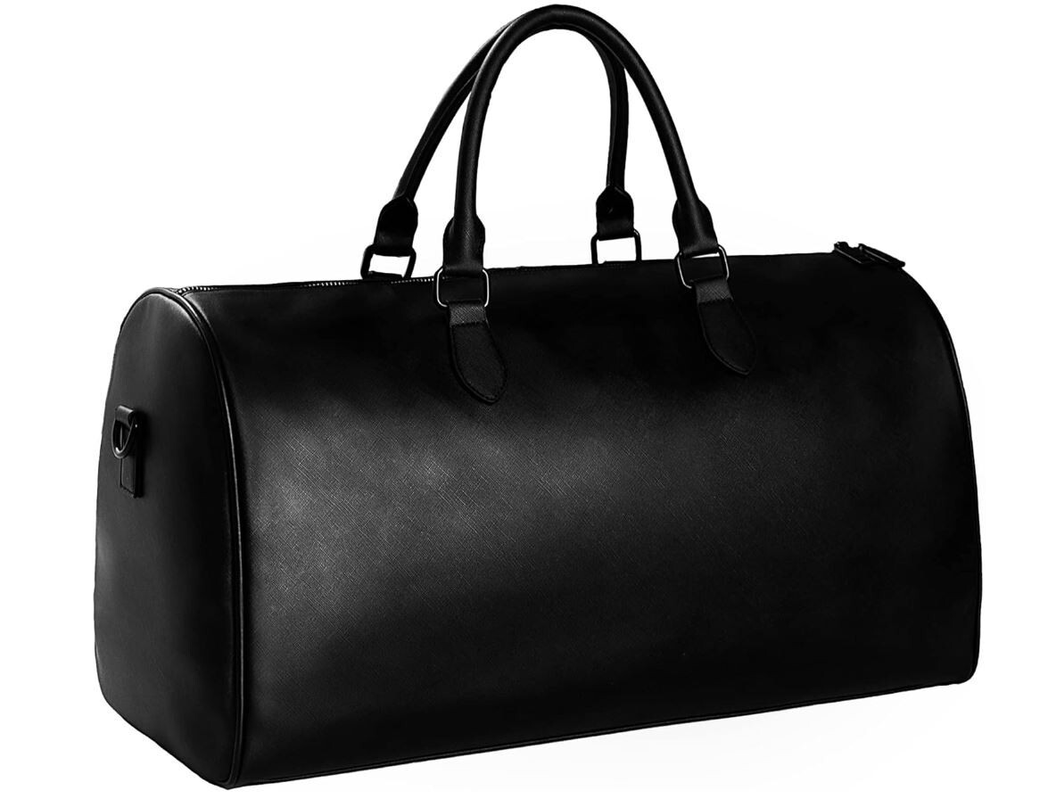 Sleek Faux Leather Black Weekender Travel Bag (Waterproof, Carry On)