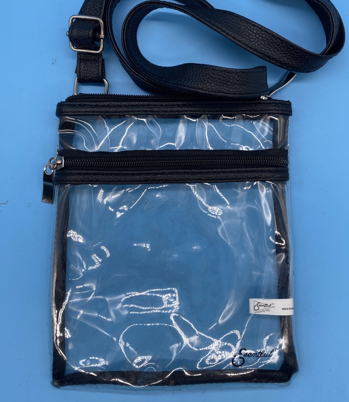 Eventful Clear Black Crossbody Bag Adjustable Strap Zipper Casual Travel
