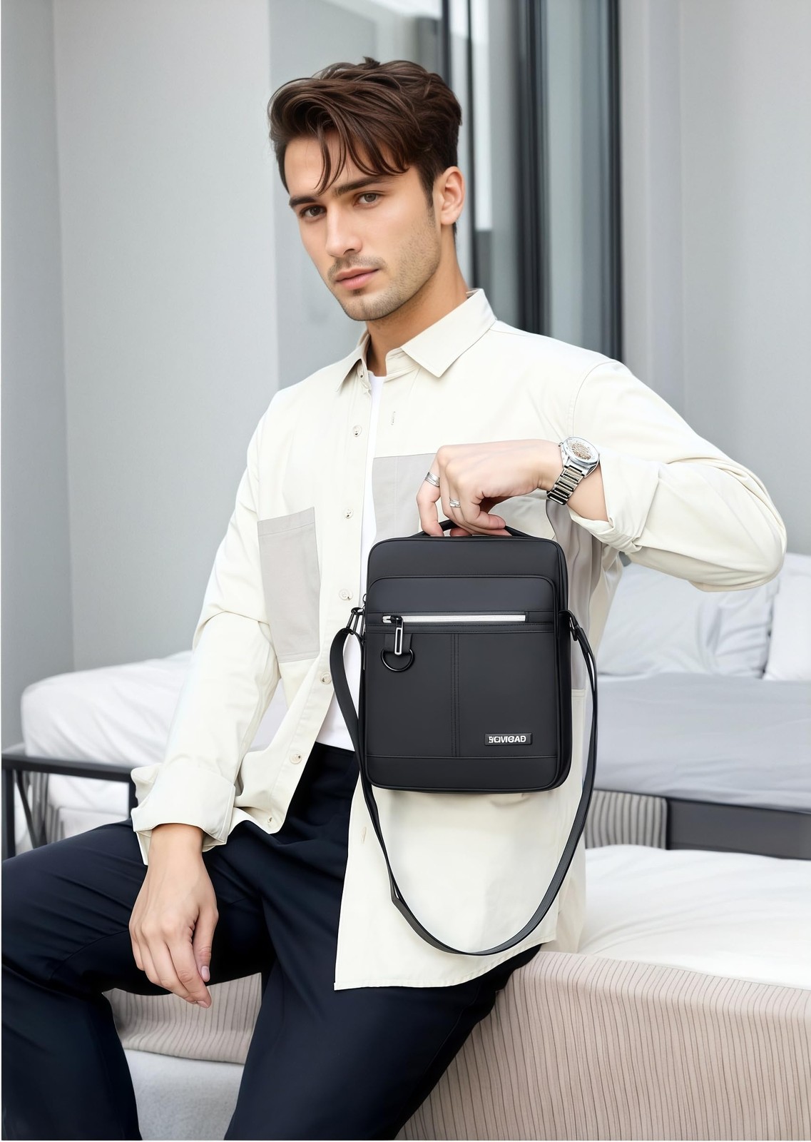 Small Waterproof Messenger Crossbody Shoulder Bag for Men Black