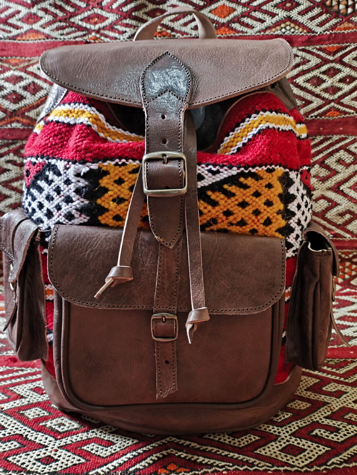 Authentic Handmade Moroccan Leather Backpack – Vintage Brown | Laptop Compartmen