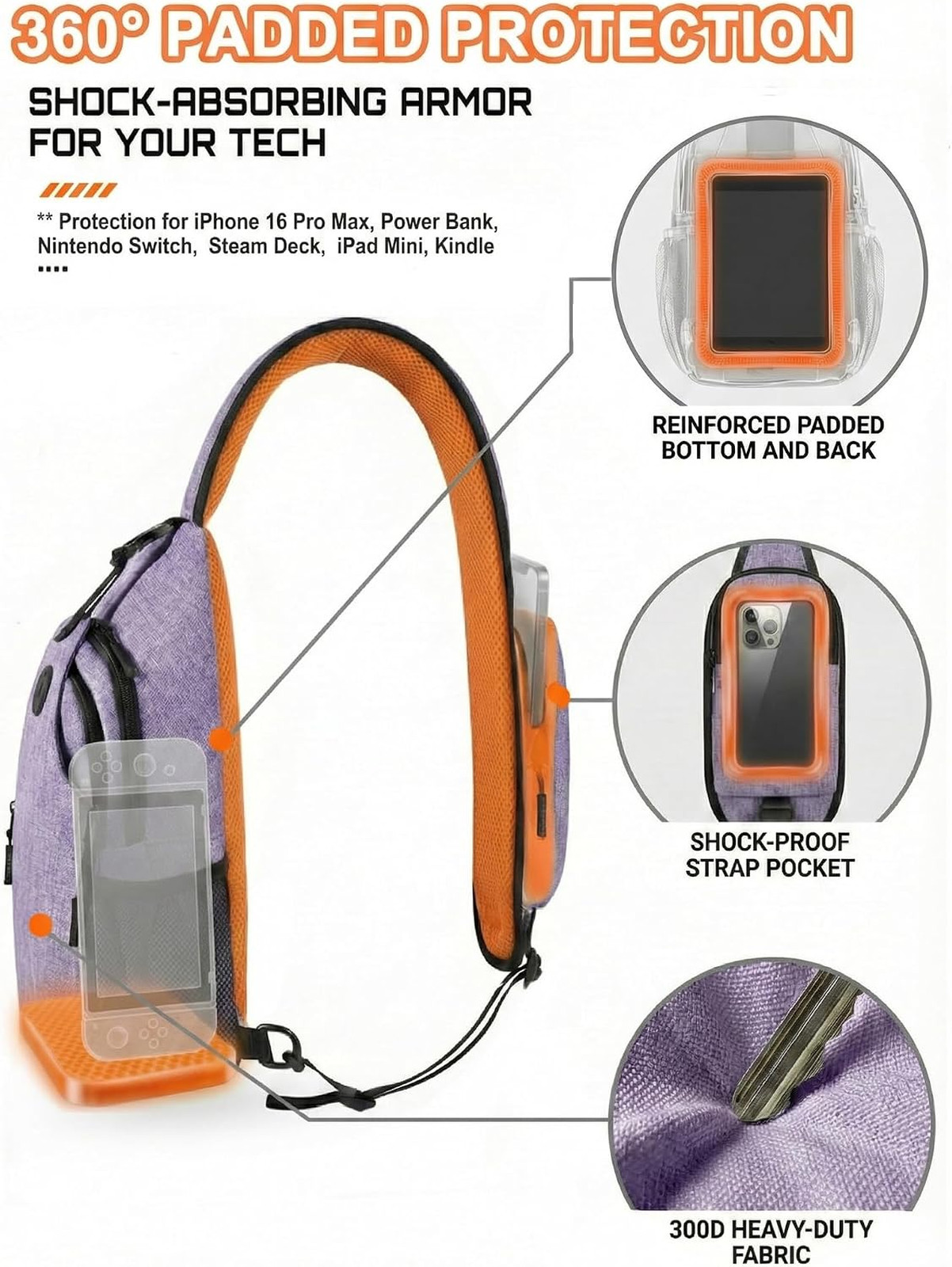Sling Backpack for Women Men Water Bottle Holders 17 Pockets Travel Bag with
