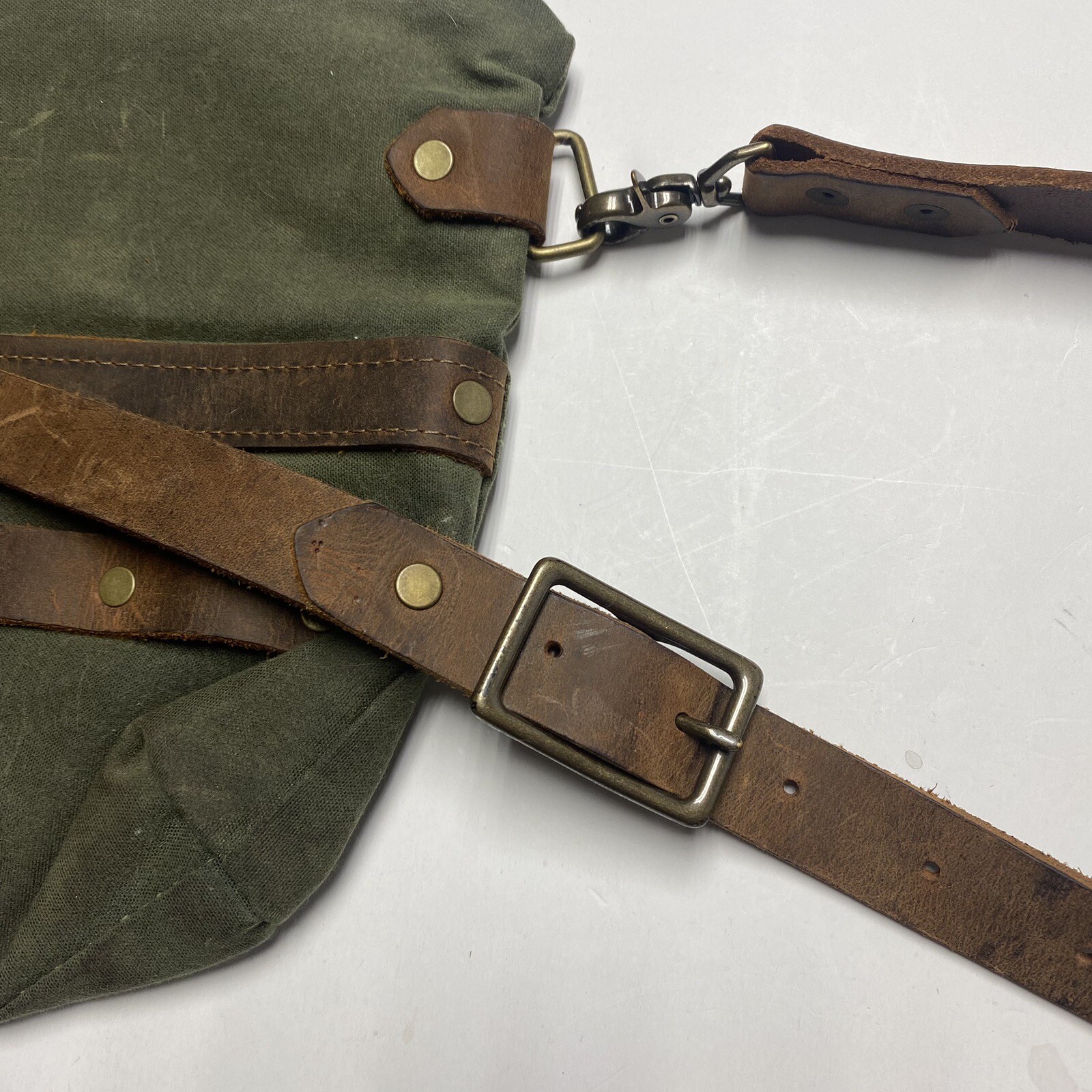 HANDMADE WAXED Canvas Leather TOTE Hand Bag W Pockets & Double Removable Straps