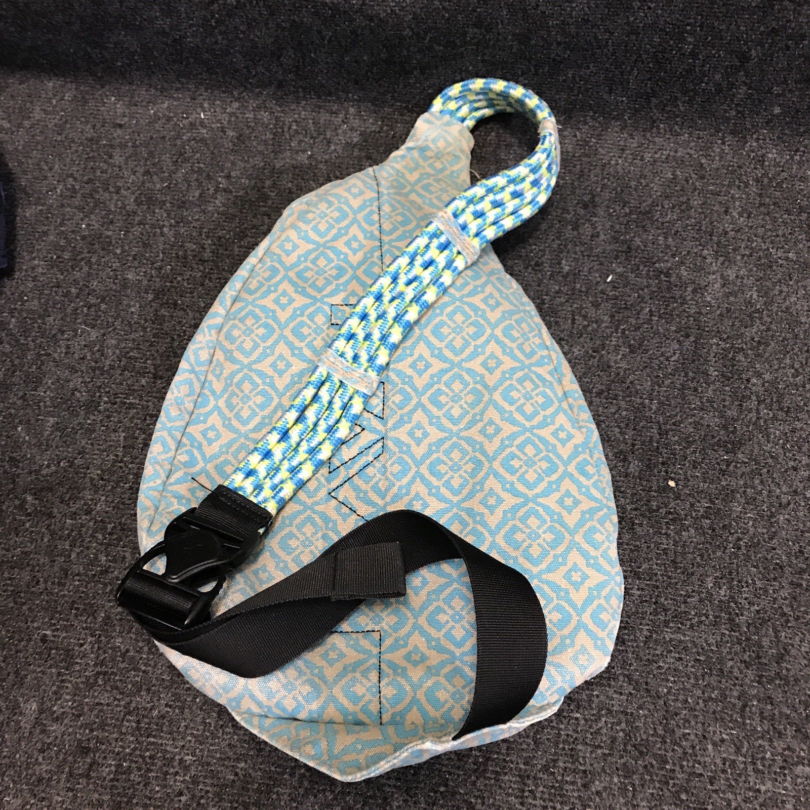 KAVU Rope Sling Pack Blue Tan Geometric Cross Body Outdoor Travel Bag Backpack