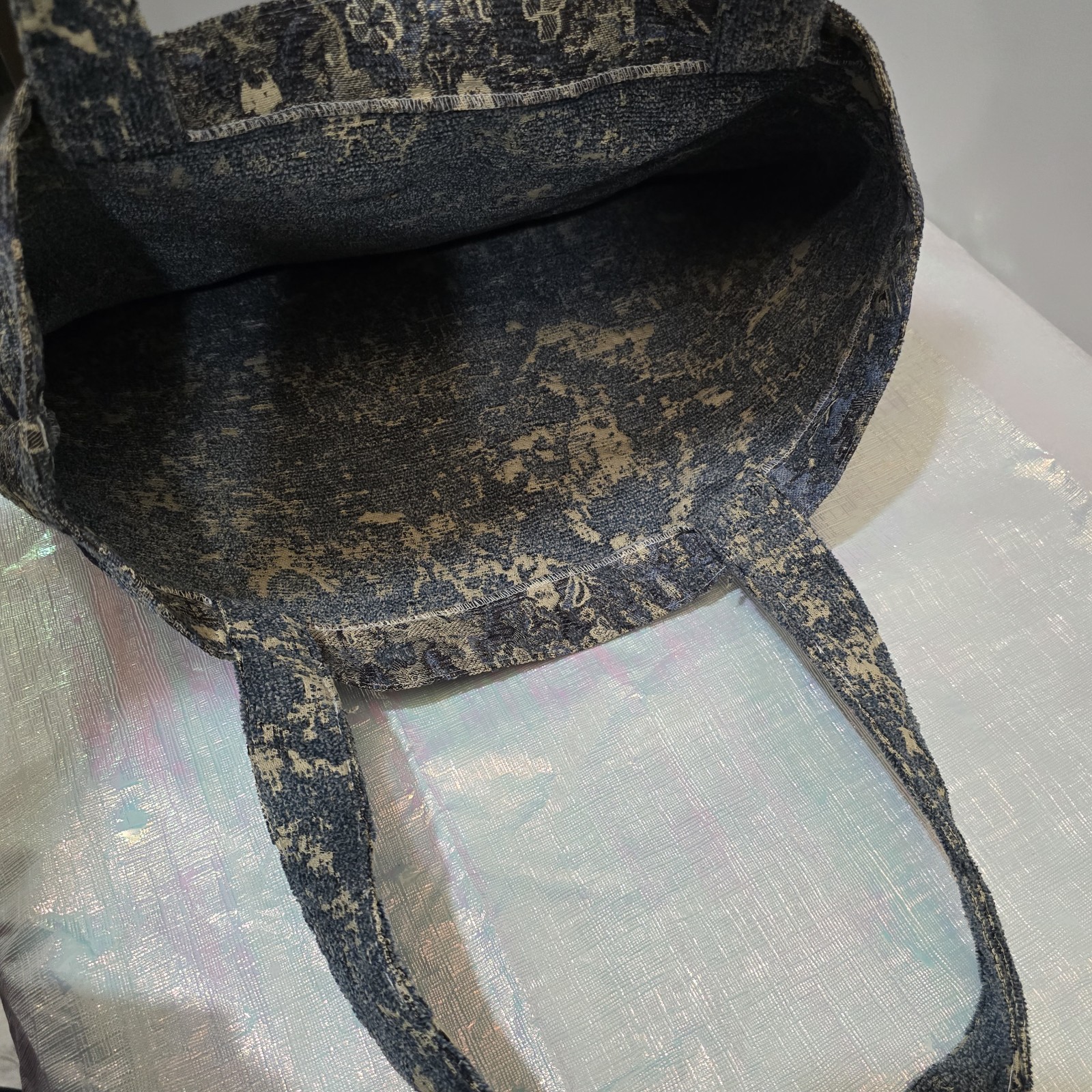 Blue Beige Floral Large Tote Bag for Men Casual Shoulder Strap