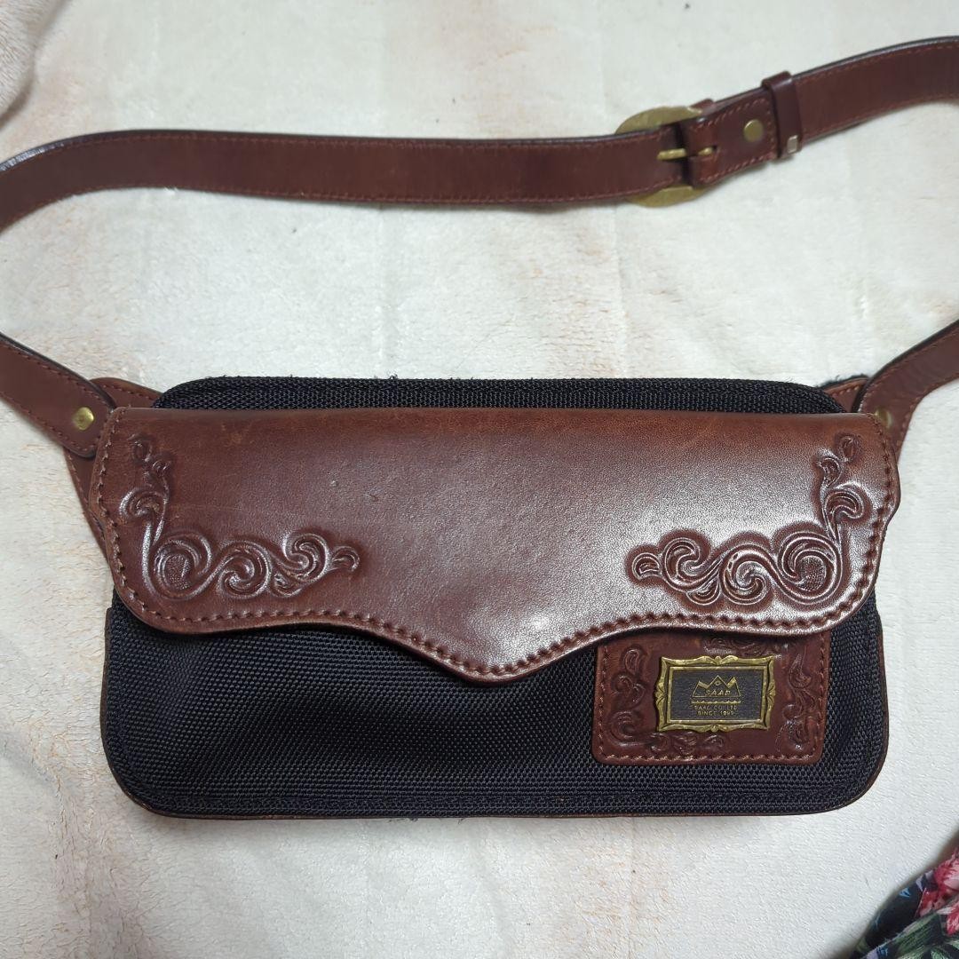 SAAD Saddle Leather Canvas Bag Used 13x24x8cm shoulder strap