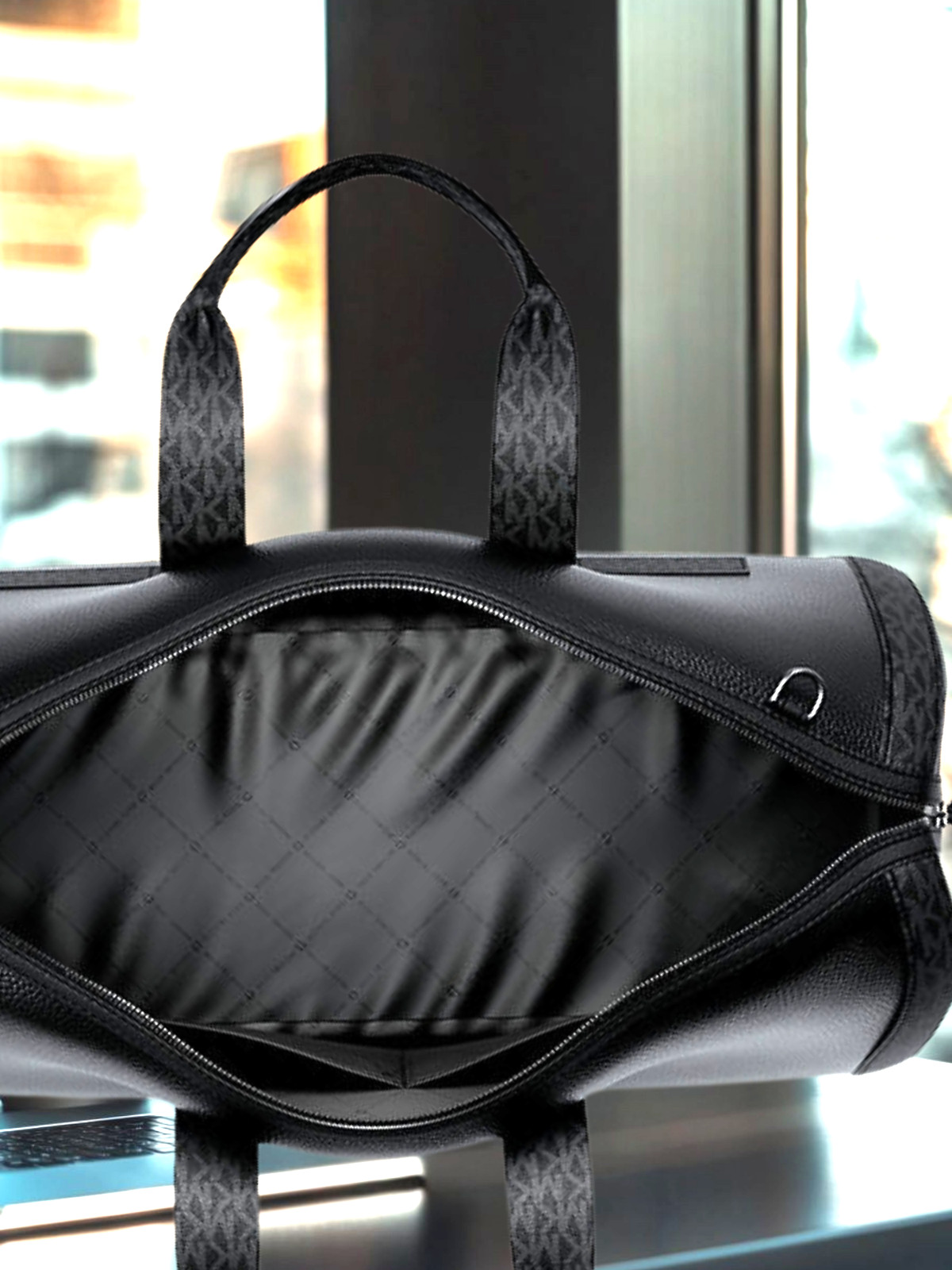 Michael Kors Cooper Men Pebbled Leather and Logo Duffel Travel Bag Black
