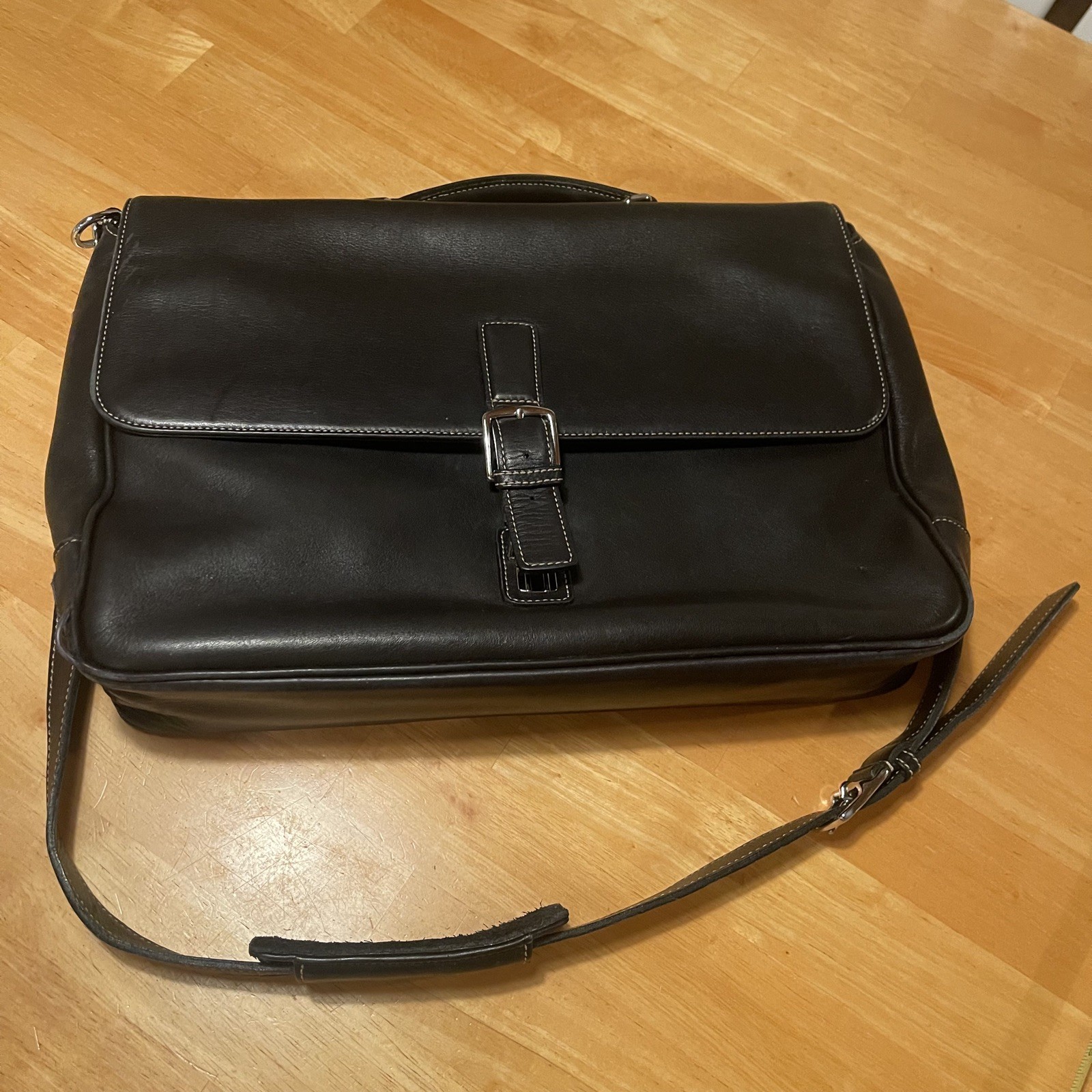 COACH Black Leather Briefcase Laptop Messenger Bag Single Handle w/ Strap VTG