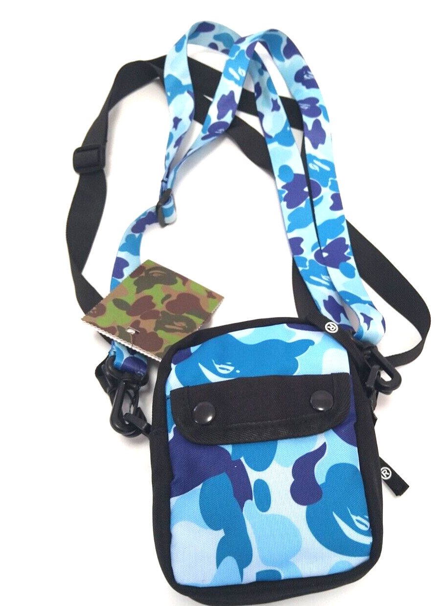BAPE A Bathing Ape ABC Mini Shoulder Bag Camo Blue 2 Straps W:5.5in H:7in