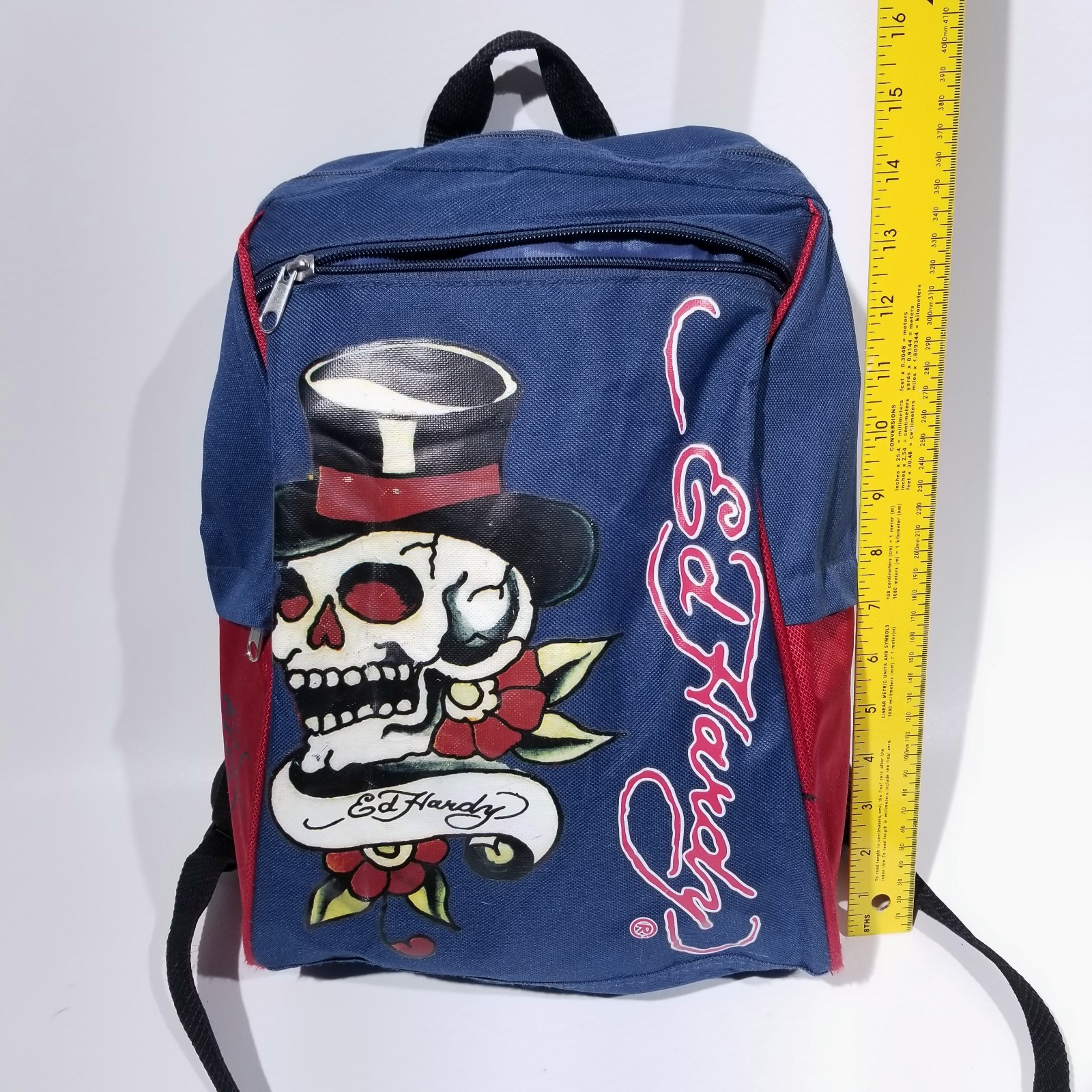 Vintage ED HARDY Backpack Skull Top Hat Zip Back To School Y2K Lightweight
