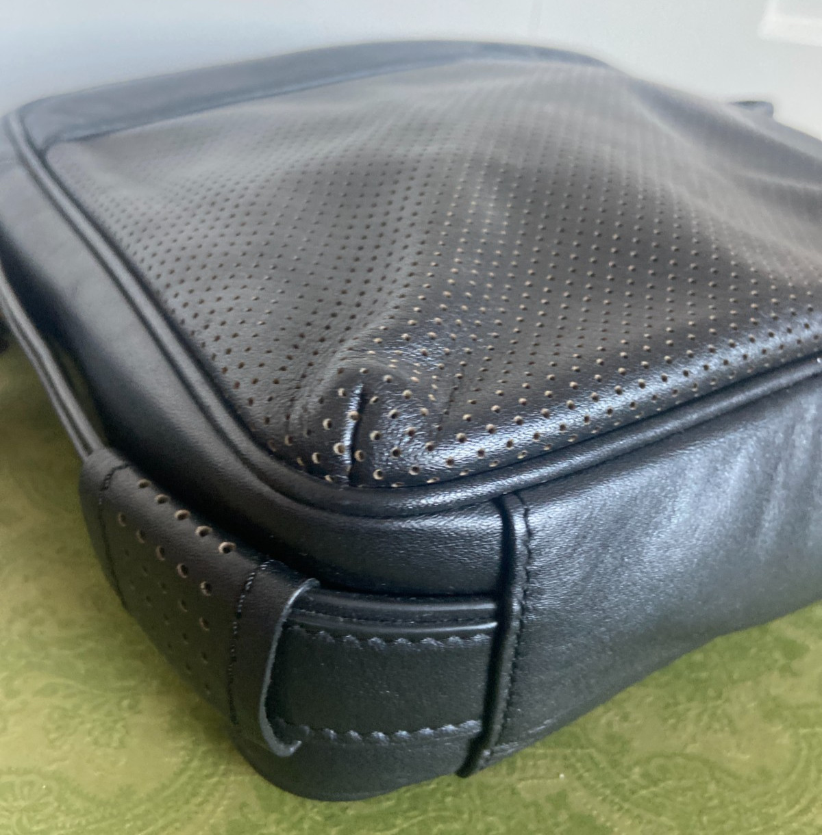 by Tonino Lamborghini Perforated Leather Men’s Crossbody/Shoulder Bag – Black