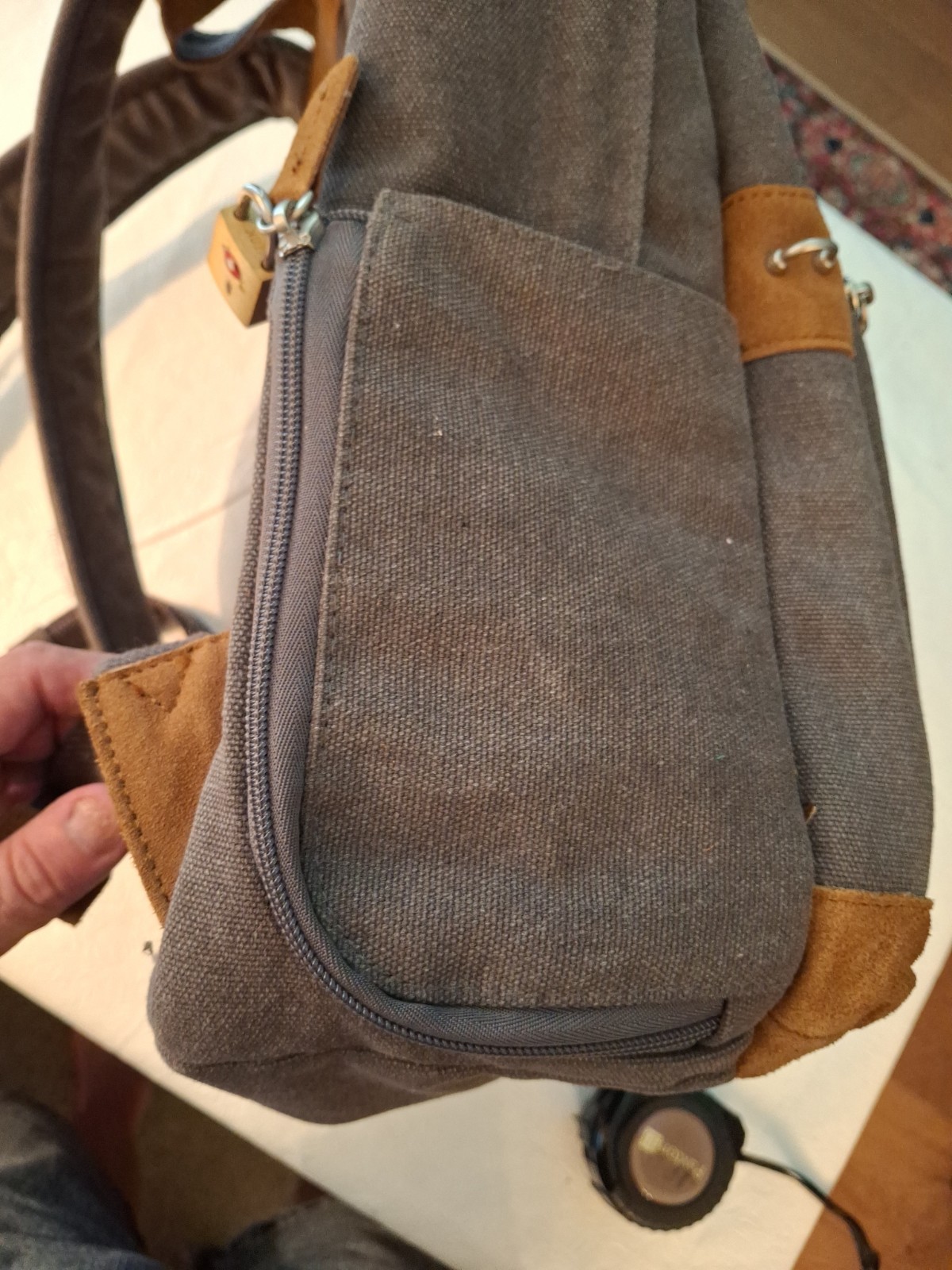 Travelon AntiTheft Heritage Collection Laptop Backpack Gray Canvas w/Suede Nw/oT