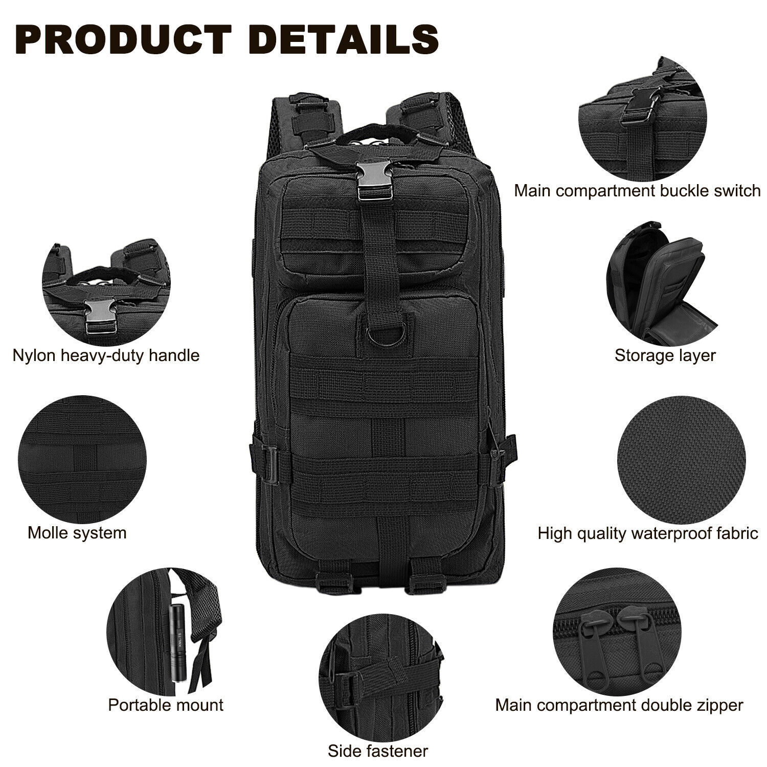 30L Outdoor Military Tactical Backpack Rucksack Camping Hiking Travel Bag Black