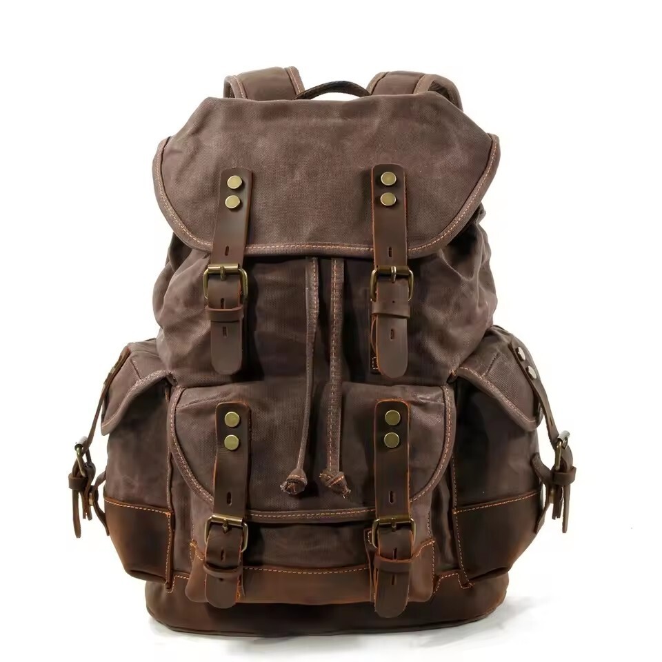 Retro Backpack Leisure Backpack Travel Backpack Canvas Patchwork Leather Fashion
