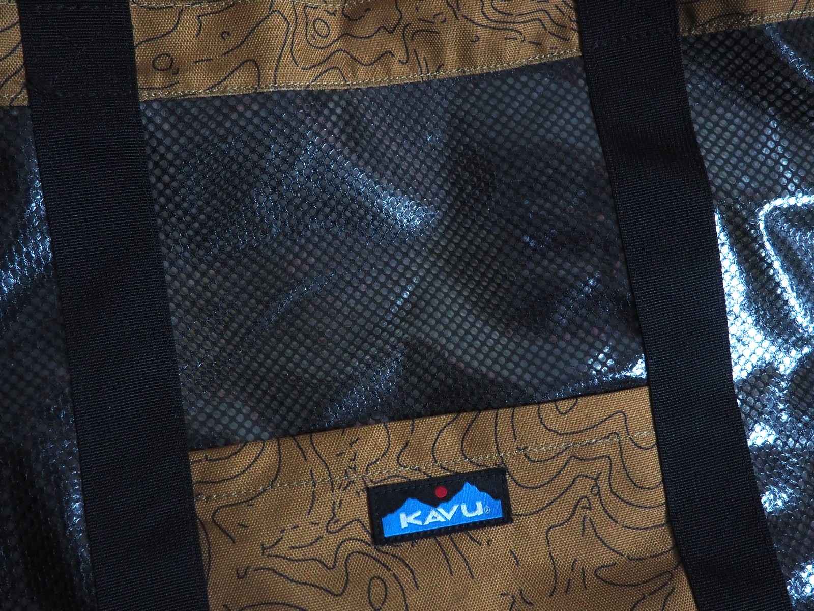 Kavu Seattle Topo Brown Black Outdoor Camp Hike Strap Tote Bag Logo 15×20