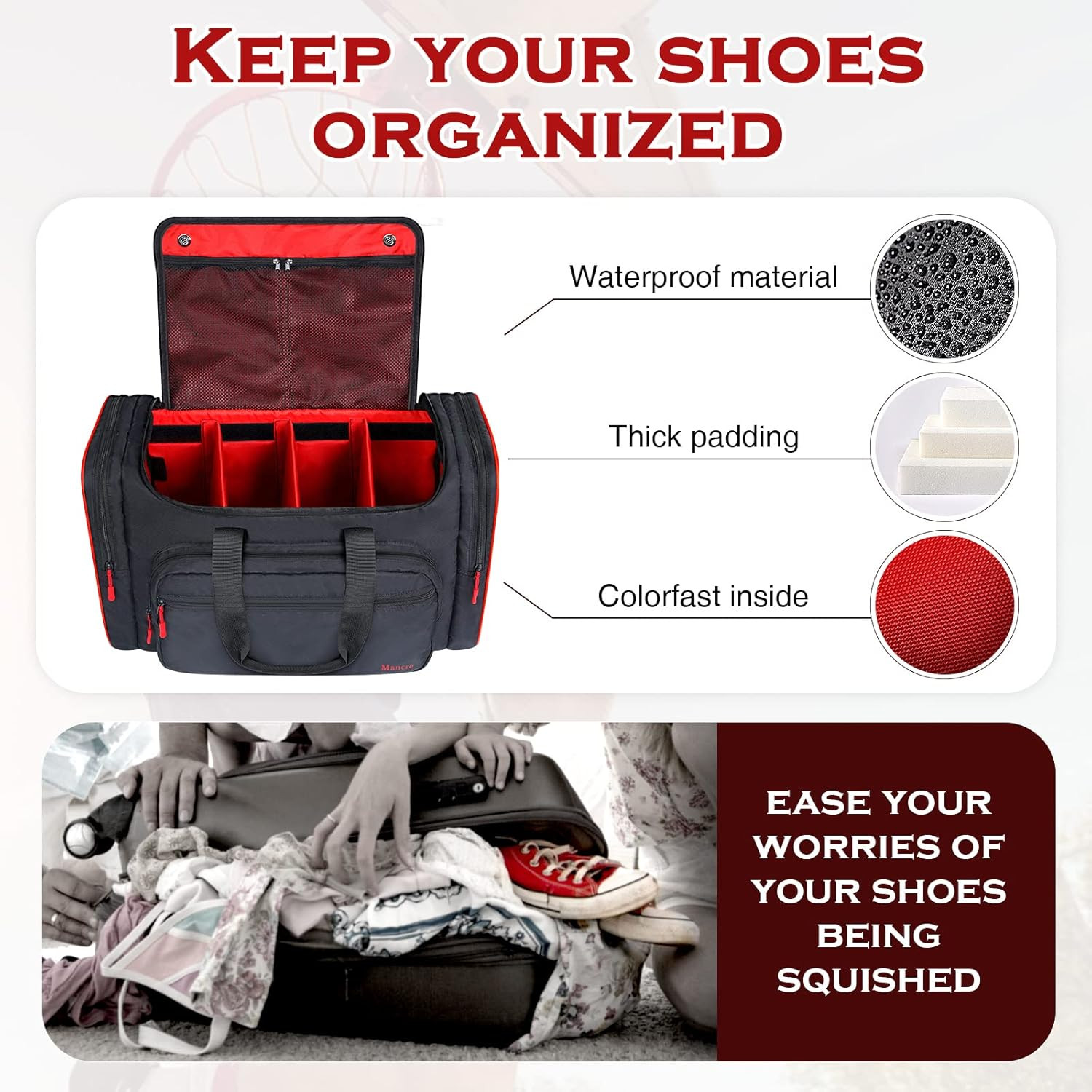 Padded Sneaker Bag, Sneakerhead Gifts, Shoe Travel Bags Fit 4 Pairs with Insulat