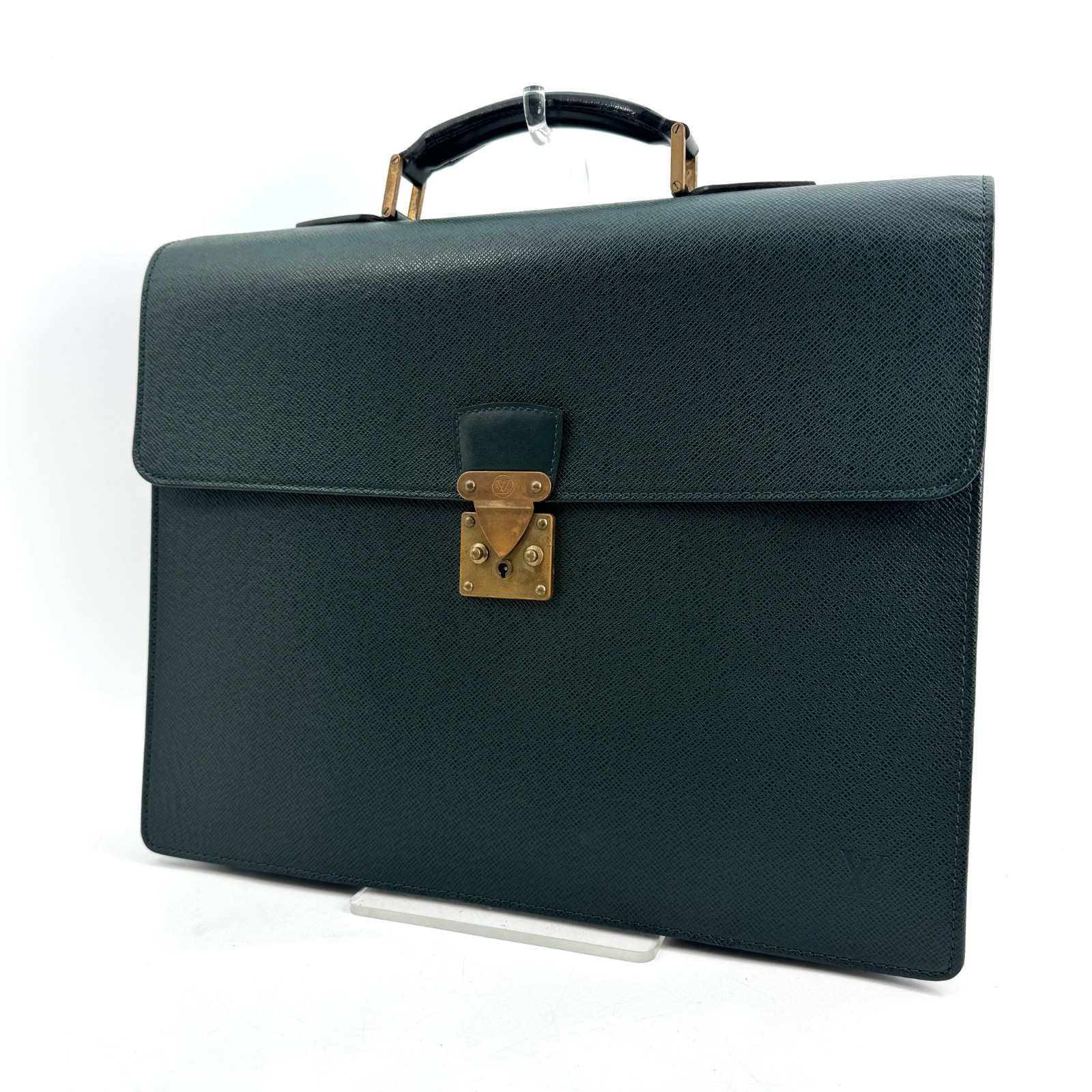 Louis Vuitton Taiga Moskova Briefcase Leather Gold Business bag LV Authentic