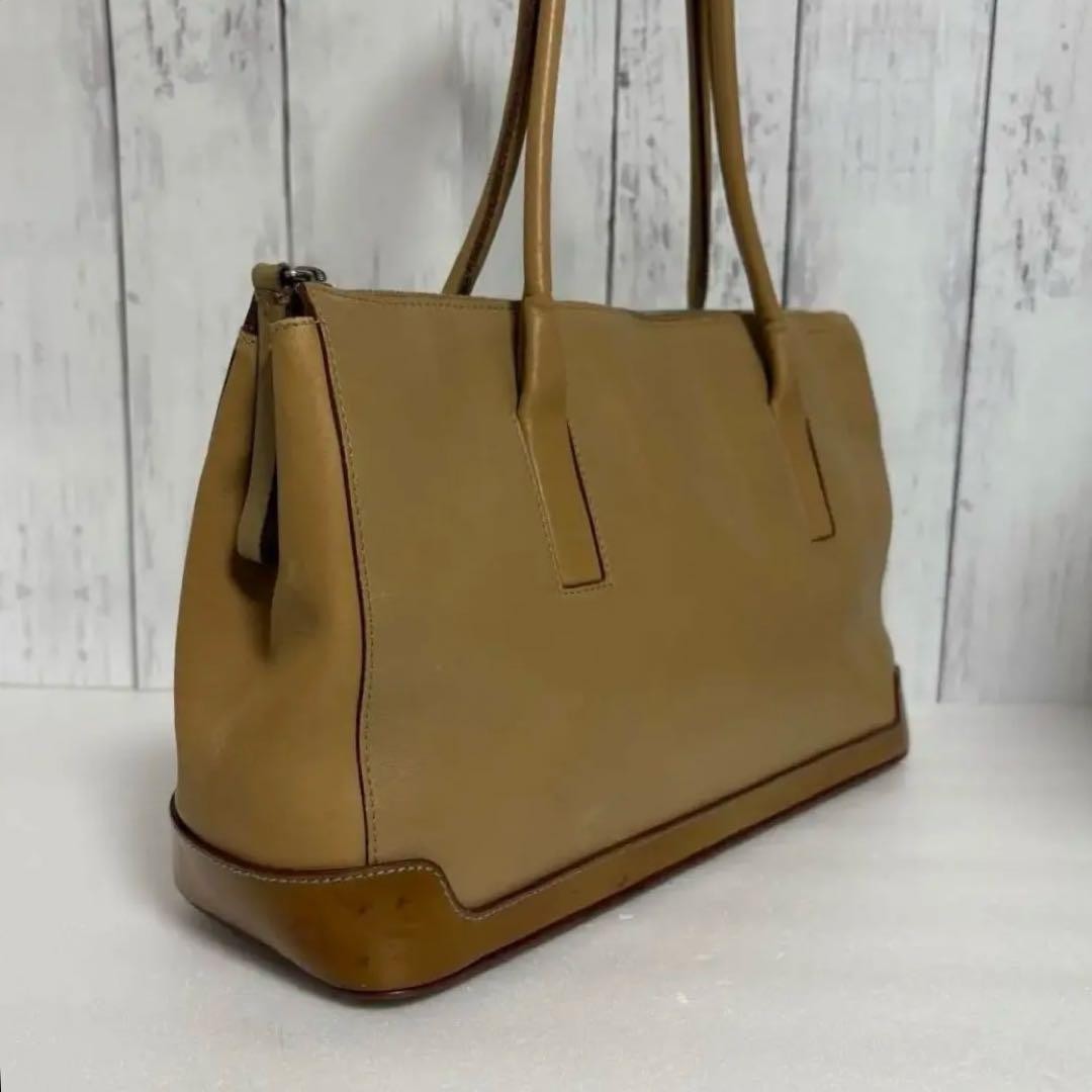 PRADA 2000s Archive Leather Shoulder Bag Camel Beige Vintage W32×H21×D11cm