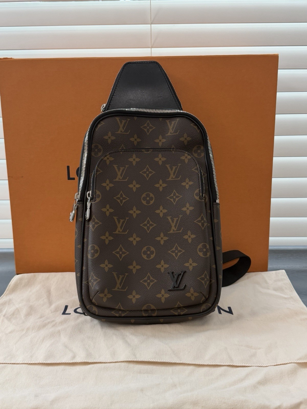 Louis Vuitton Monogram Macassar Avenue Sling Bag Brown/Black Zip, Adjustable