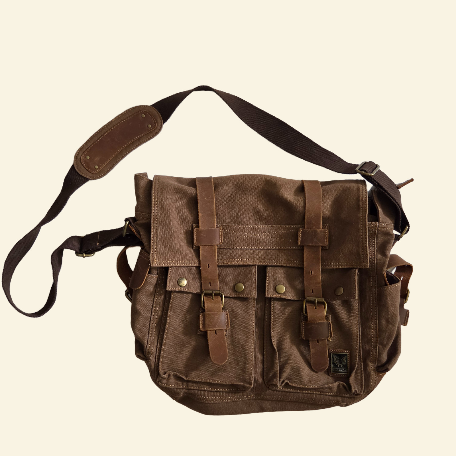 Military Canvas Leather Men Messenger Bag Shoulder Crossbody Bag Sturdy Muchuan