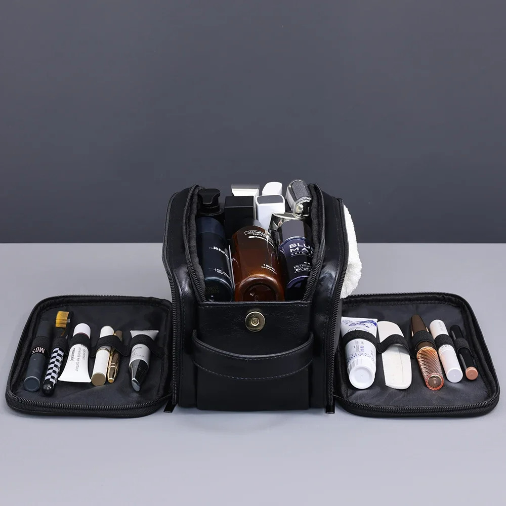 Men Toiletry Bag Organizer Dopp kit Zipper Travel Shave Pouch PU Vegan Leather
