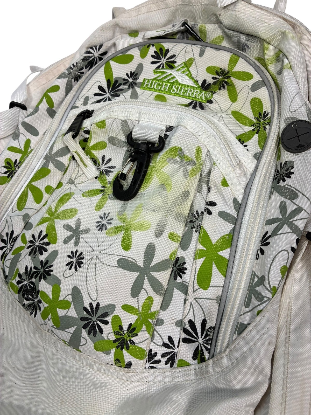 High Sierra 5420-110 backpack White with Green & Grey 70s Floral Patterns