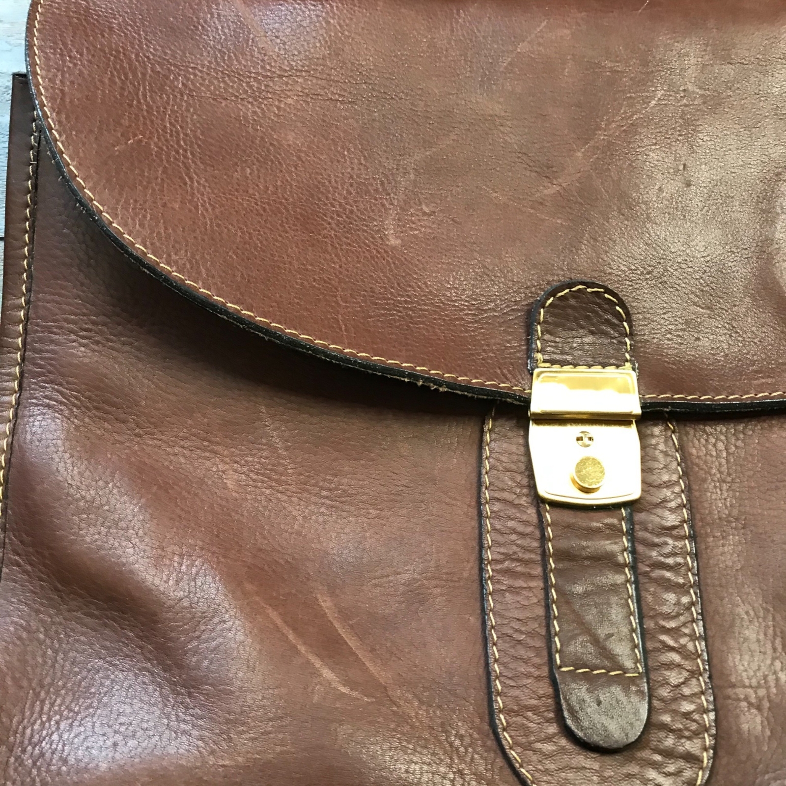 Vintage Rugero Brown Leather Messenger Bag Briefcase Removable Strap Lock & Key