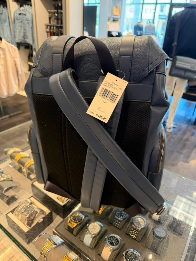 Michael Kors Men Cooper Large Leather Shoulder Backpack Navy For Travel Hiking