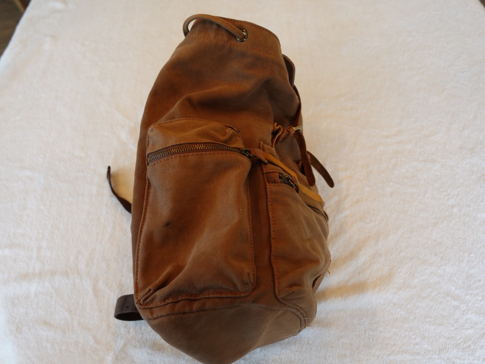 Augur Jans Brown Canvas Leather Strap Backpack Hiking Travel School Boho