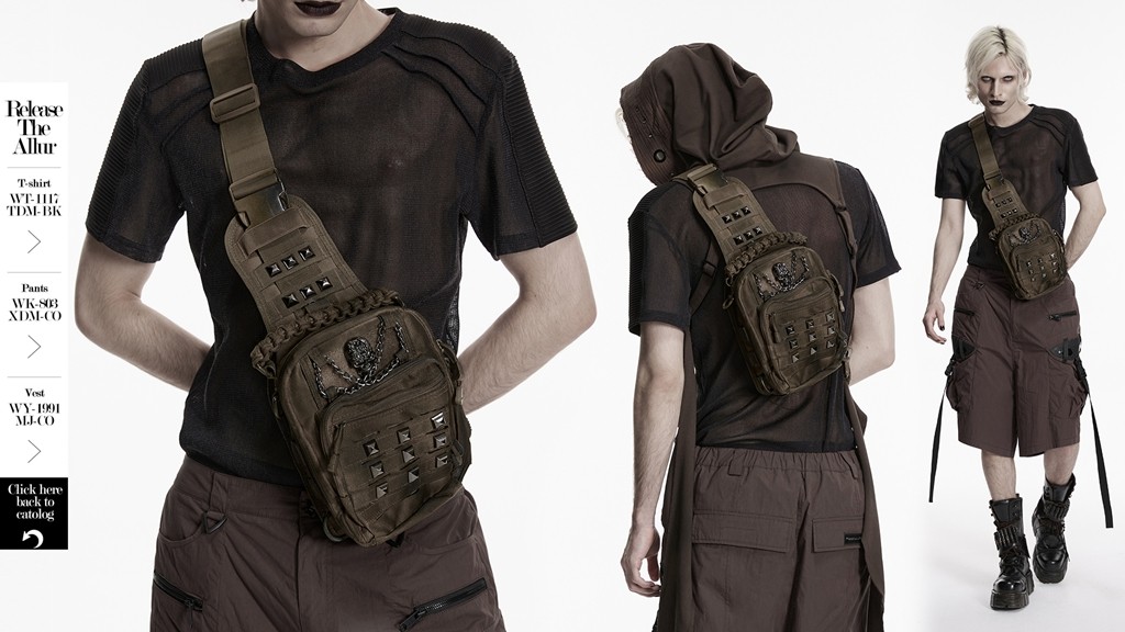 Punk Rave Gothic Steampunk Skull Crossbody Bag With Studded Strap & Multi-Pocket