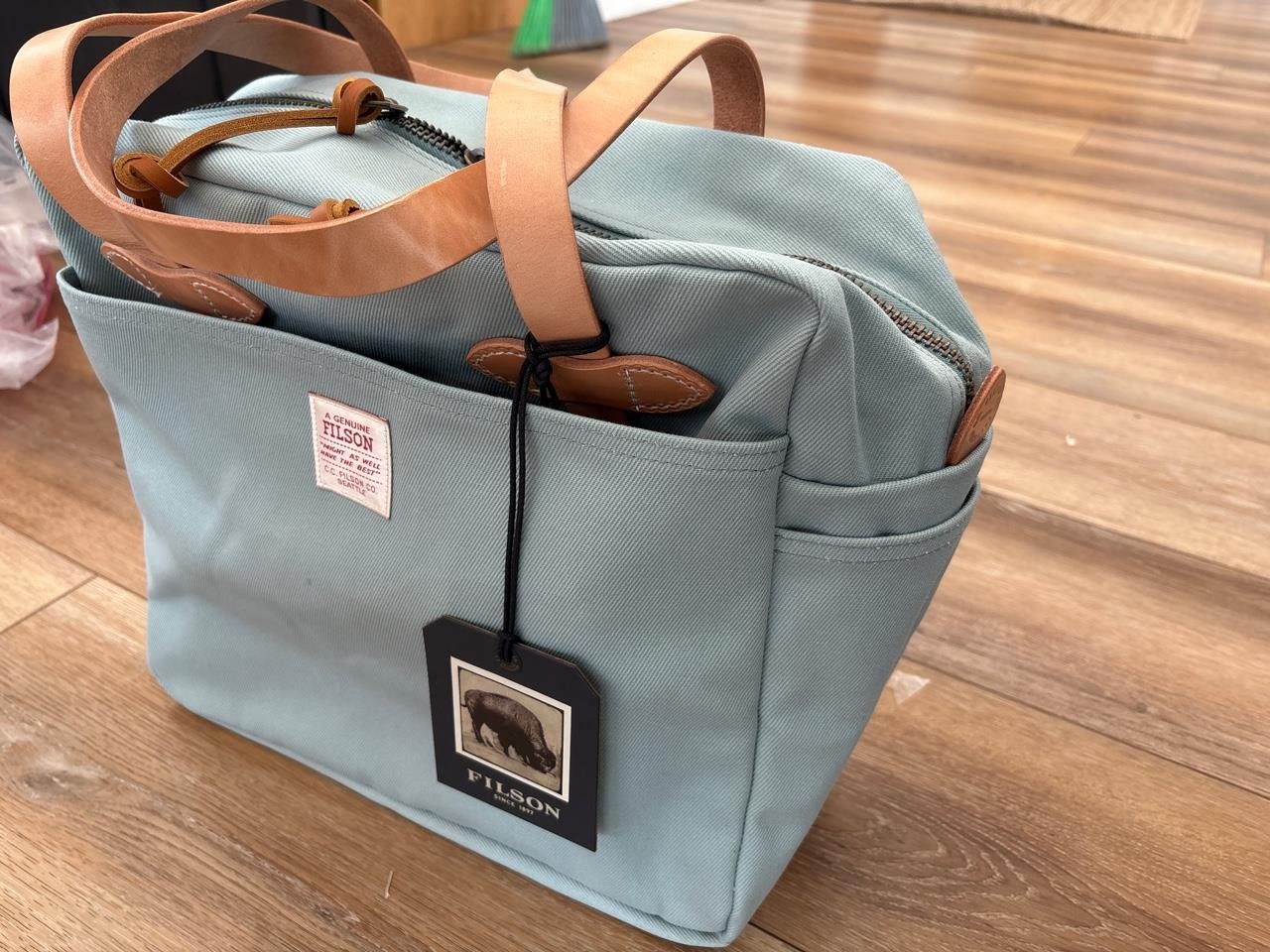 Filson Rugged Twill Tote Bag with Zipper Leather Cotton Lake Green USA Made