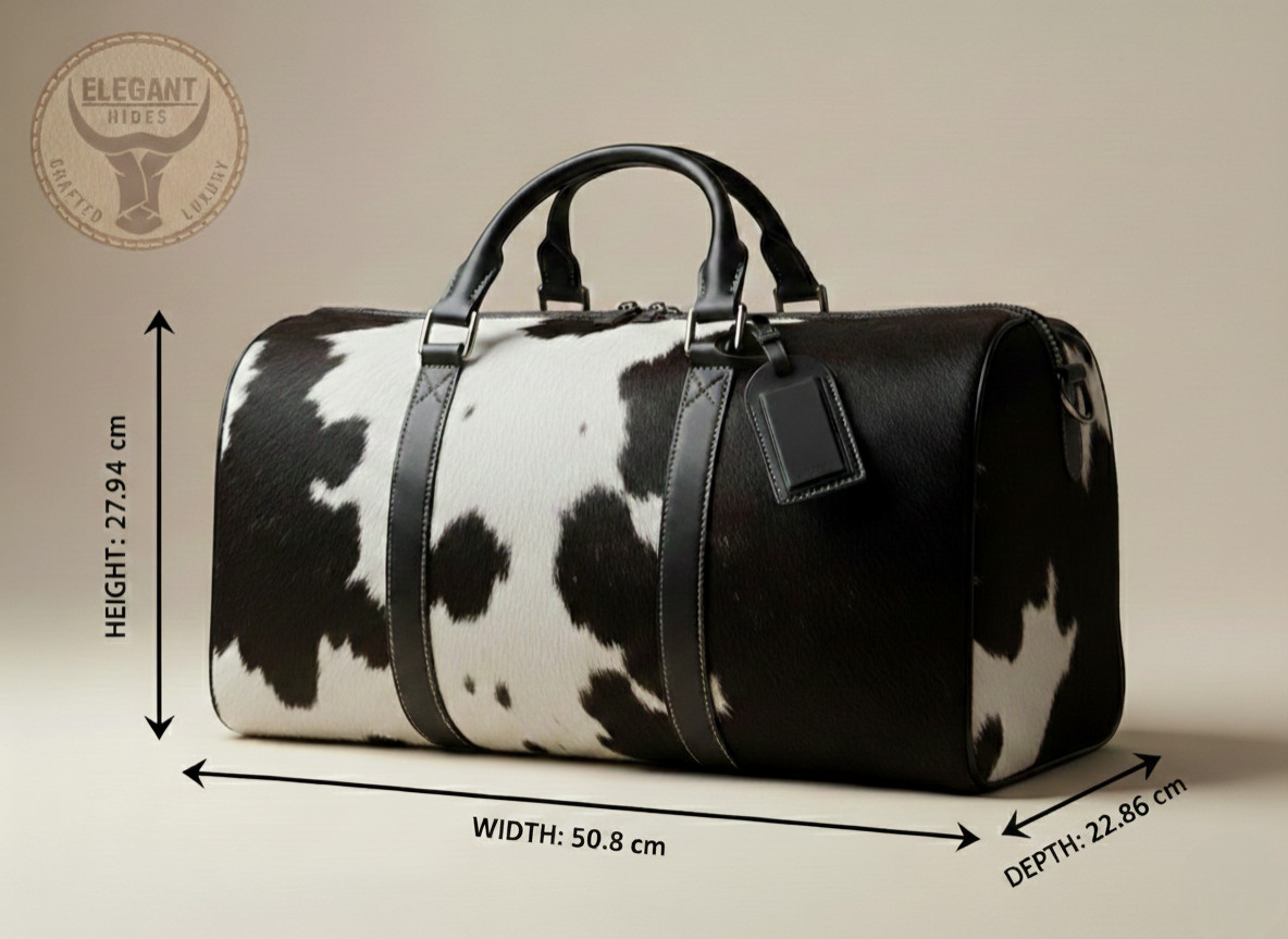 Luxury Cowhide Leather Duffel Bag | Hair On Hide Weekender Unisex Travel Bag