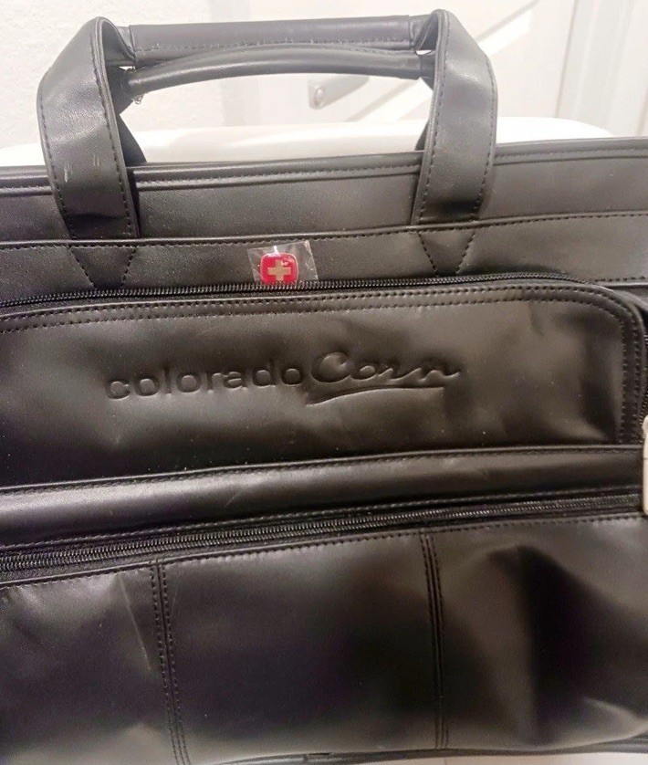 Wenger Mens Executive Leather Briefcase Laptop Bag Black Size 16″x12″