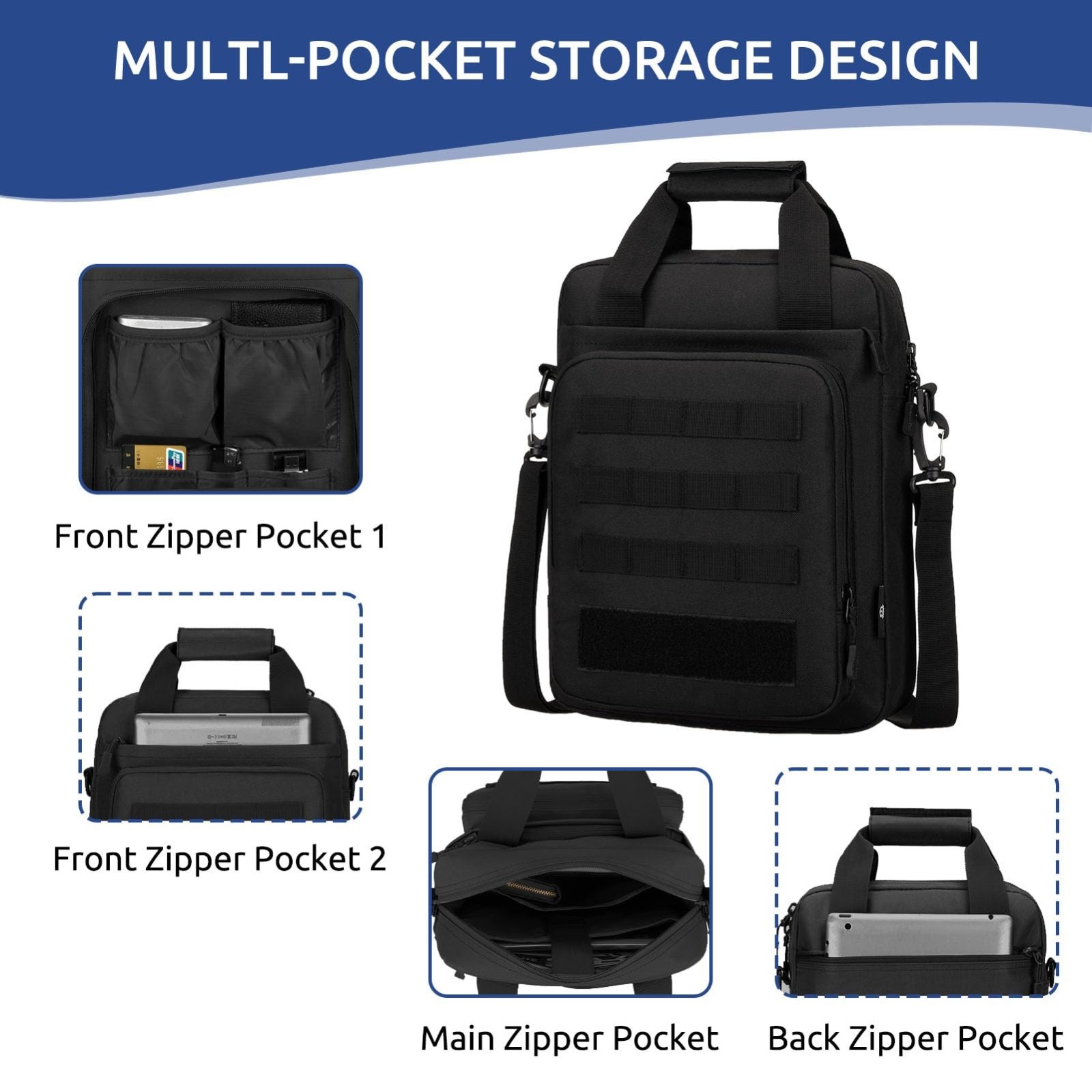 Heavy Duty Tactical Messenger Bag, MOLLE Laptop Briefcase, Shoulder Pack for Men