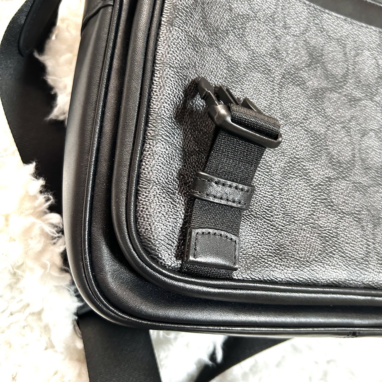 Coach Signature Monogram Messenger Crossbody Bag Black/Gray Magnetic Strap