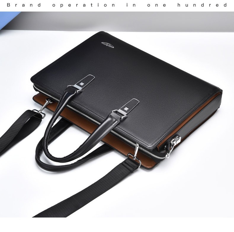Business Wear-Resistant Leather Hand Briefcase Multi-Pocket Laptop Bag Notebook