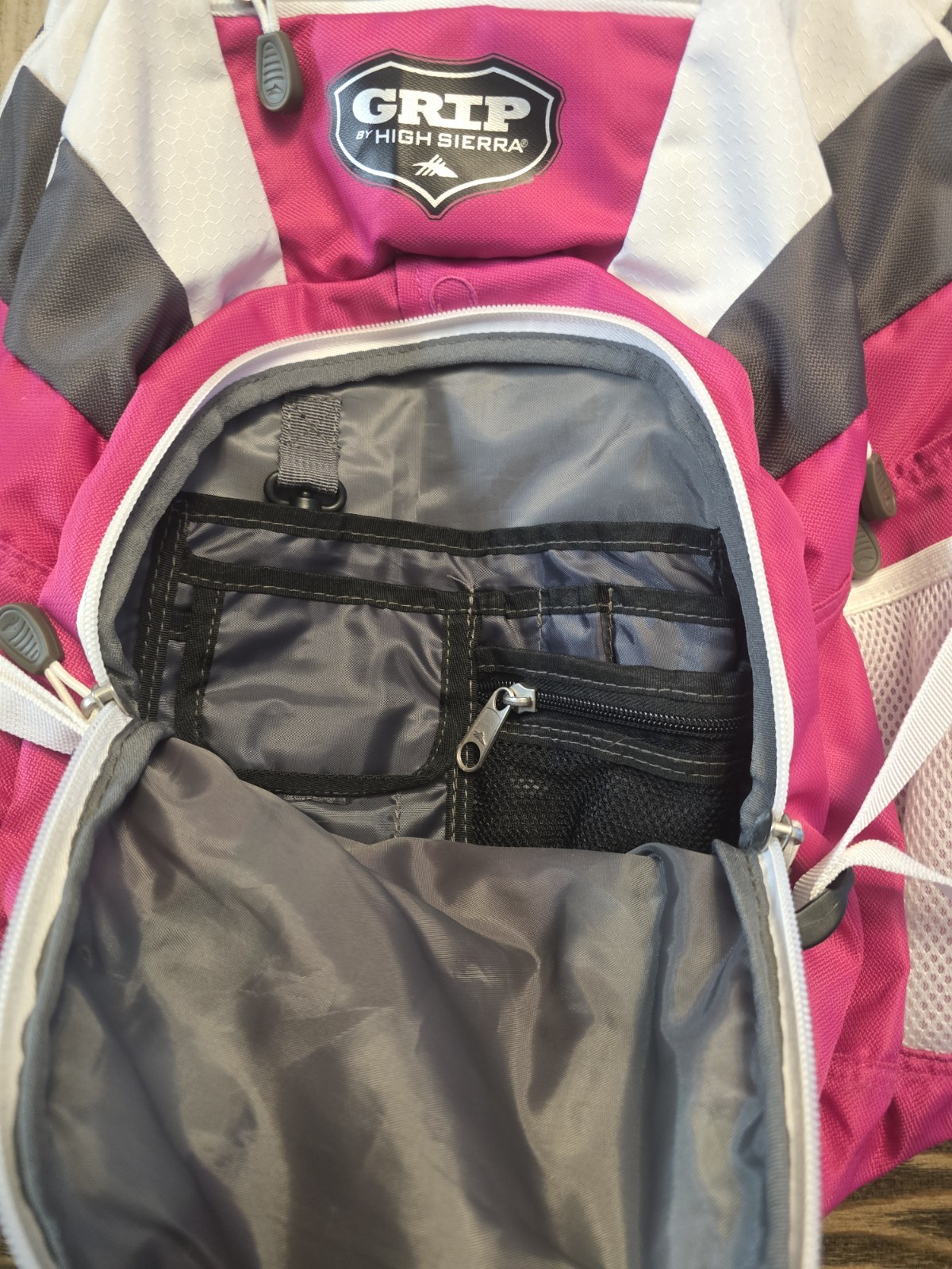 High Sierra Grip Pink Gray Backpack School Travel Hiking Laptop Book Bag Daypack