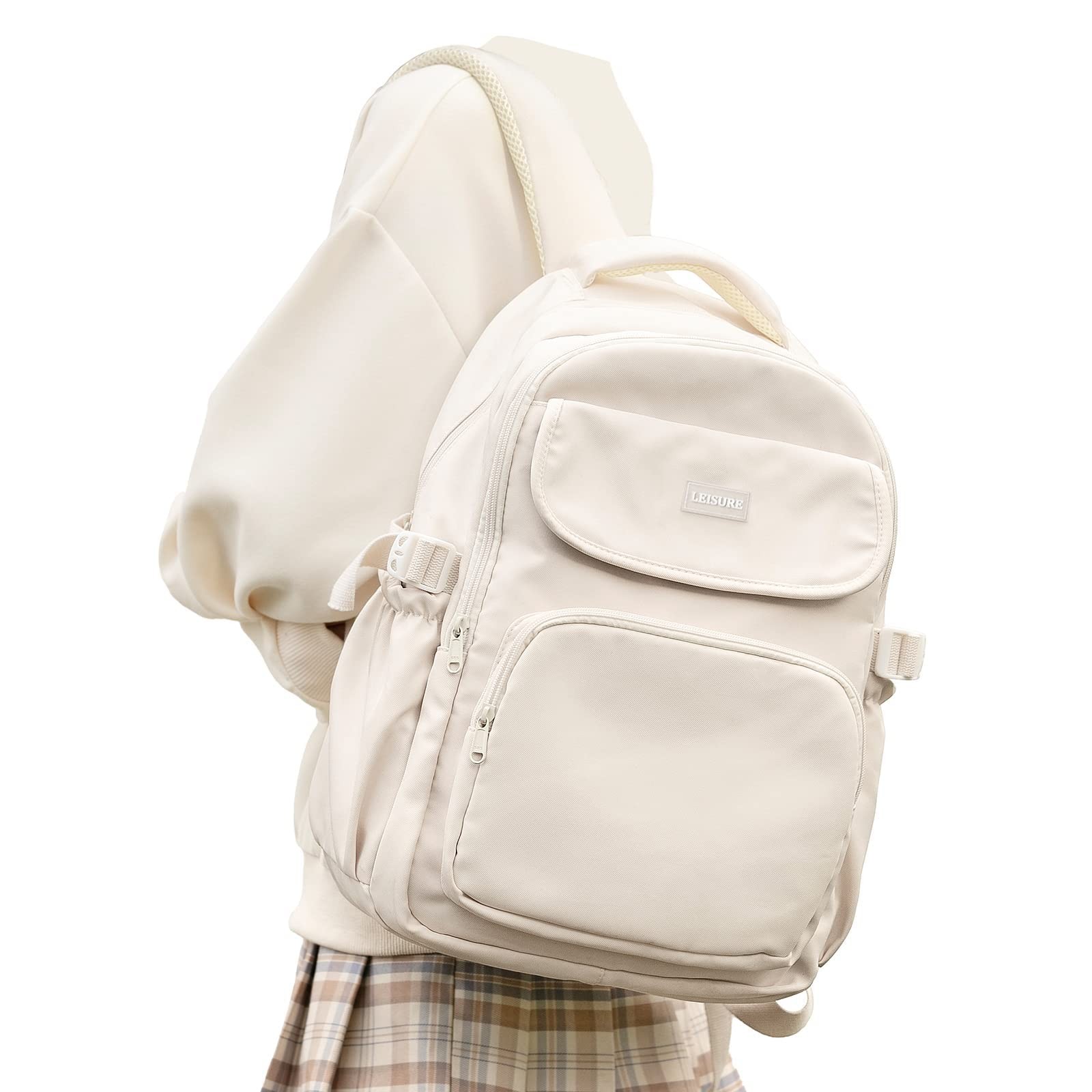 Cute Middle School Backpack Teen Girls Waterproof Casual Laptop Bookbag White