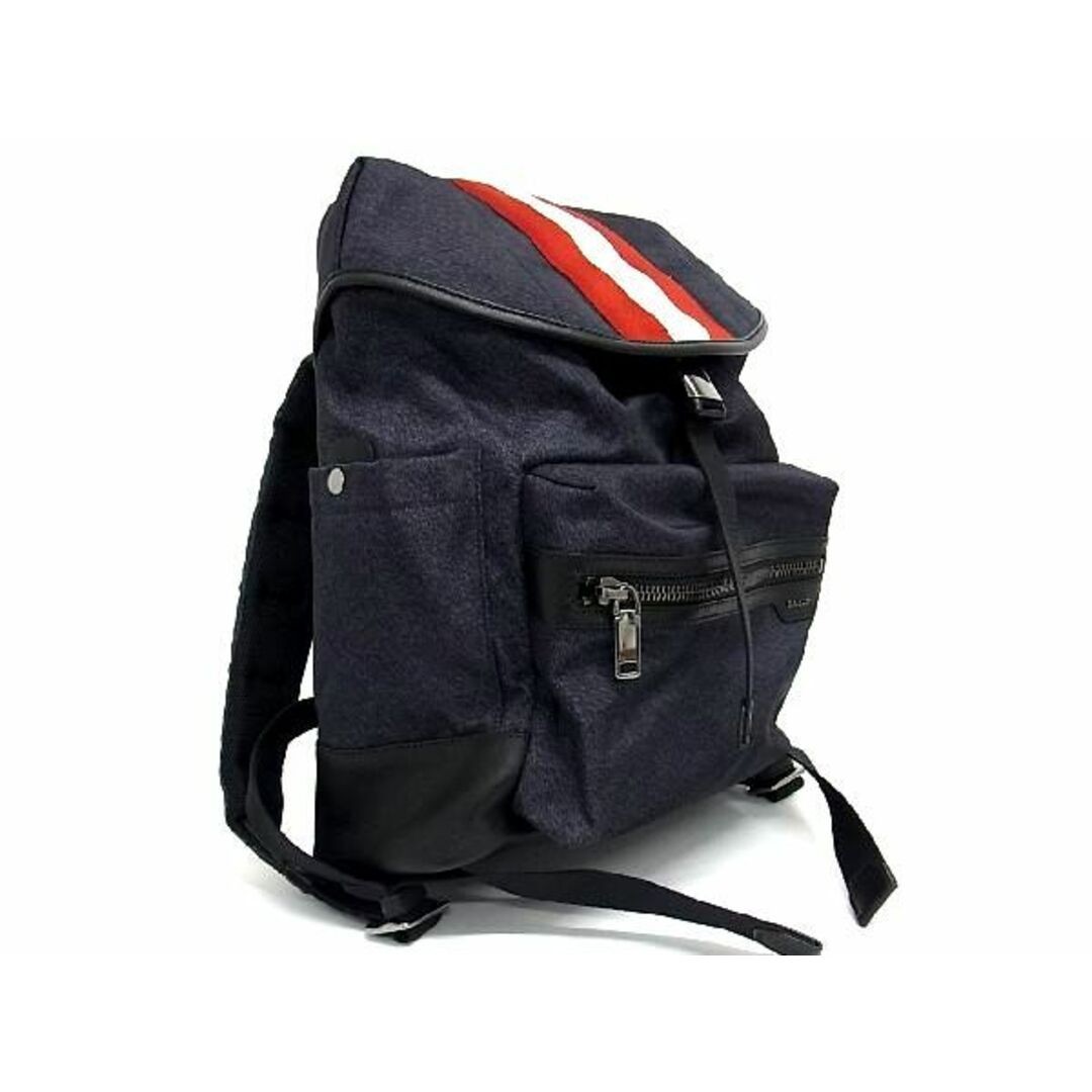 Bally Men’s Nylon Backpack Navy Blue Black Stripe Design Authentic 30x30x12cm