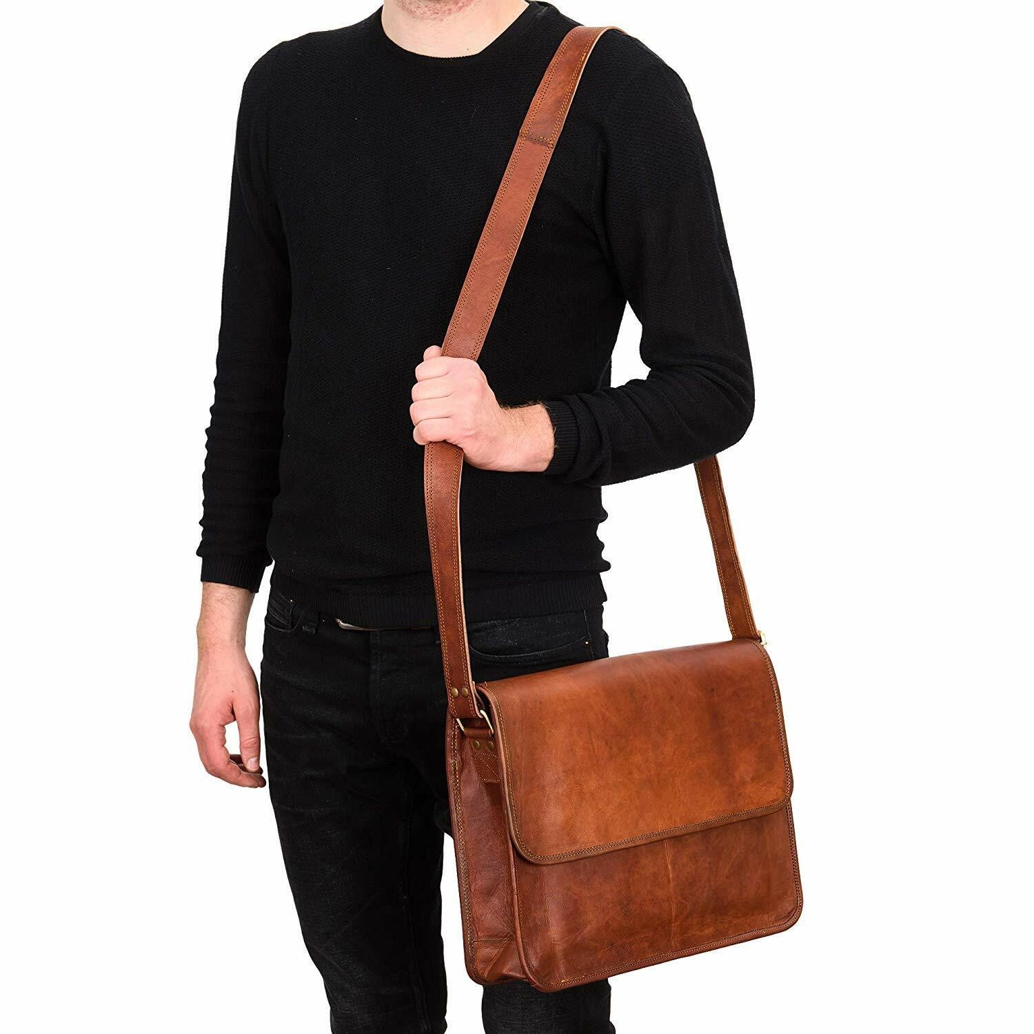 14 In Leather Messenger Bag Office Laptop Satchel School Crossbody Shoulder Bags