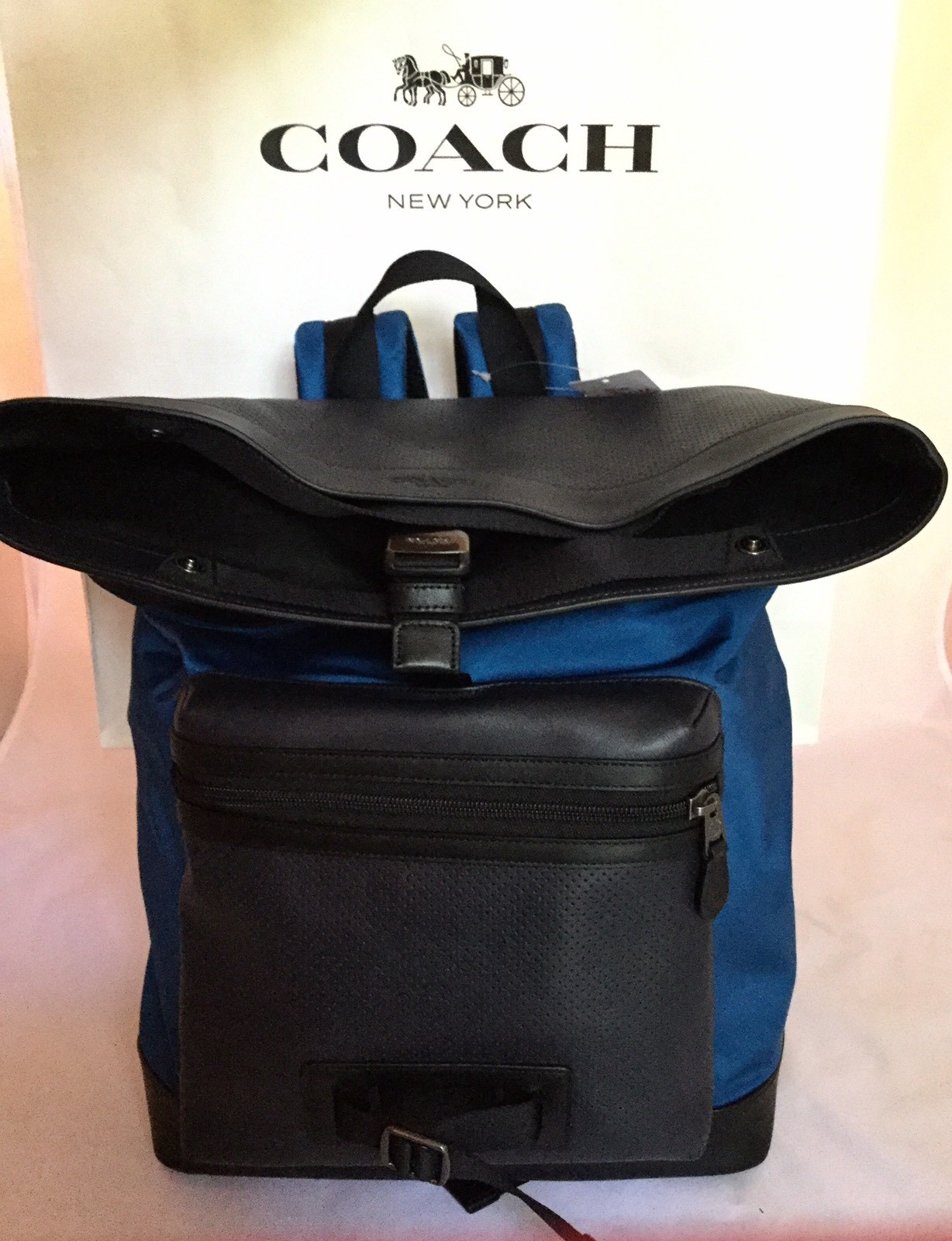 COACH F56662 Explorer Back Pack Perforated Mixed Materials Midnight/Denim NWT