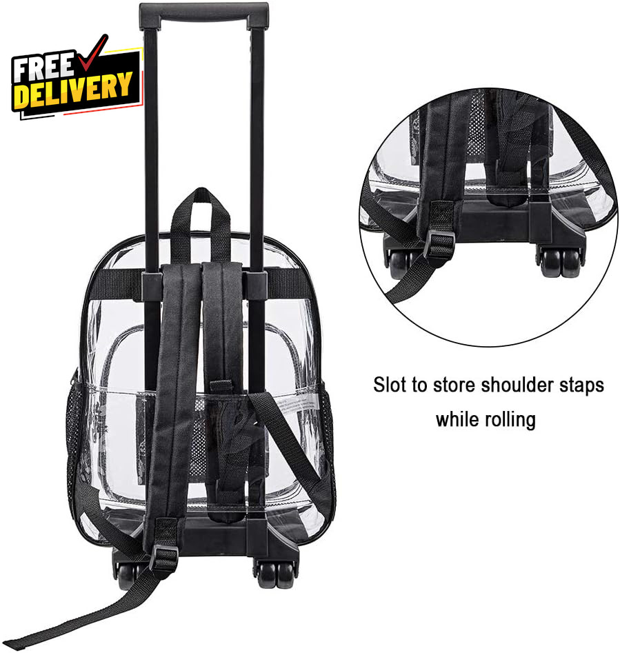 Rolling Clear Backpack Heavy Duty See through Bookbag Transparent PVC Cold……