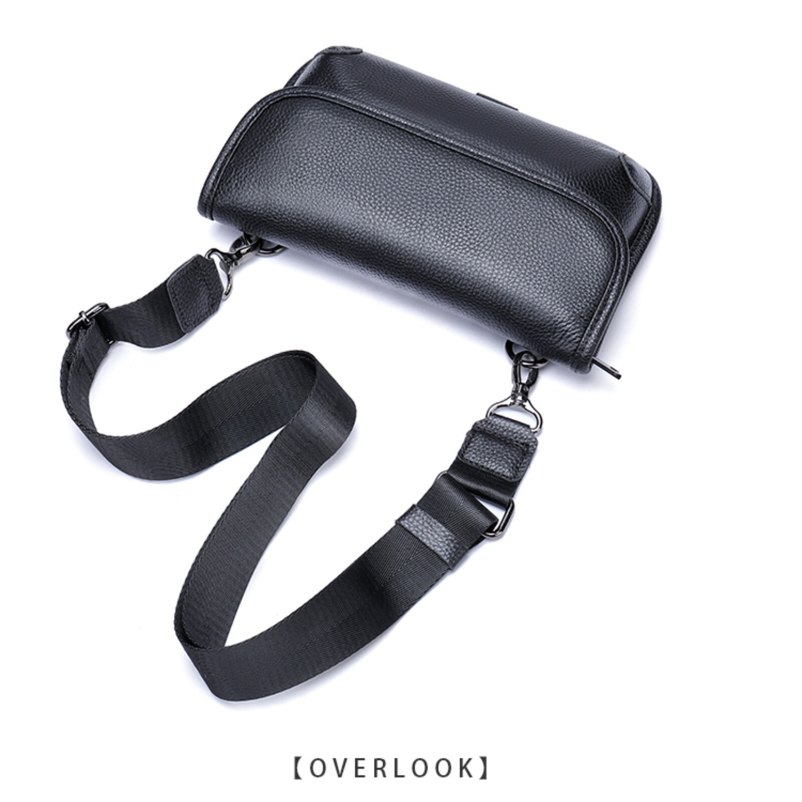 Mens Leather Shoulder Bag Black Crossbody Business Casual with Multi-Pocket