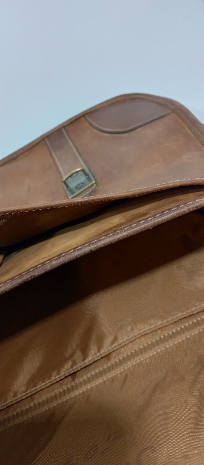 Vtg SCHLESINGER Full Grain Cowhide Brown Leather Briefcase Attache Bag Messenger