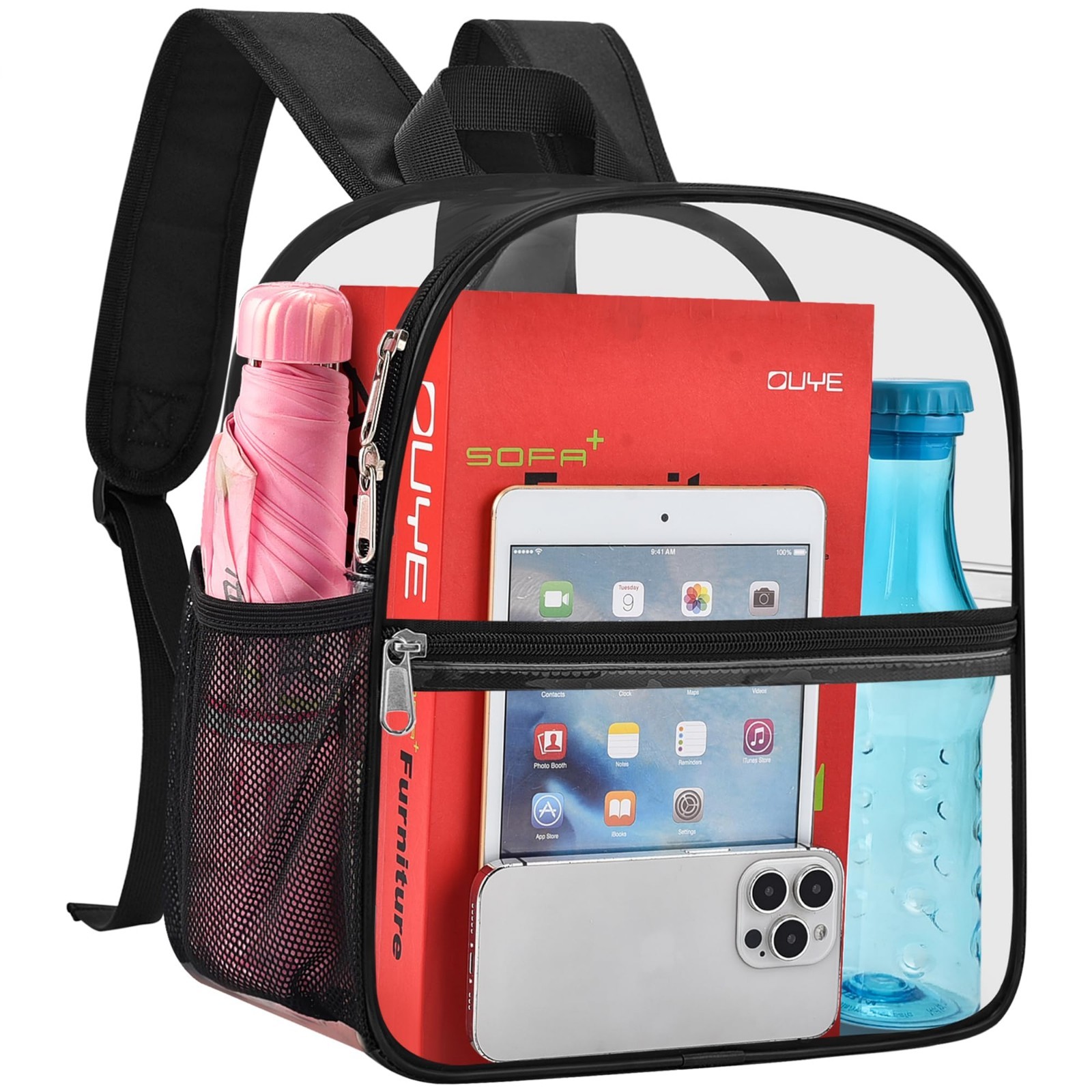 Clear Stadium Backpack – 12x6x11 in, Small Concert Bag with Padded Straps, Ideal