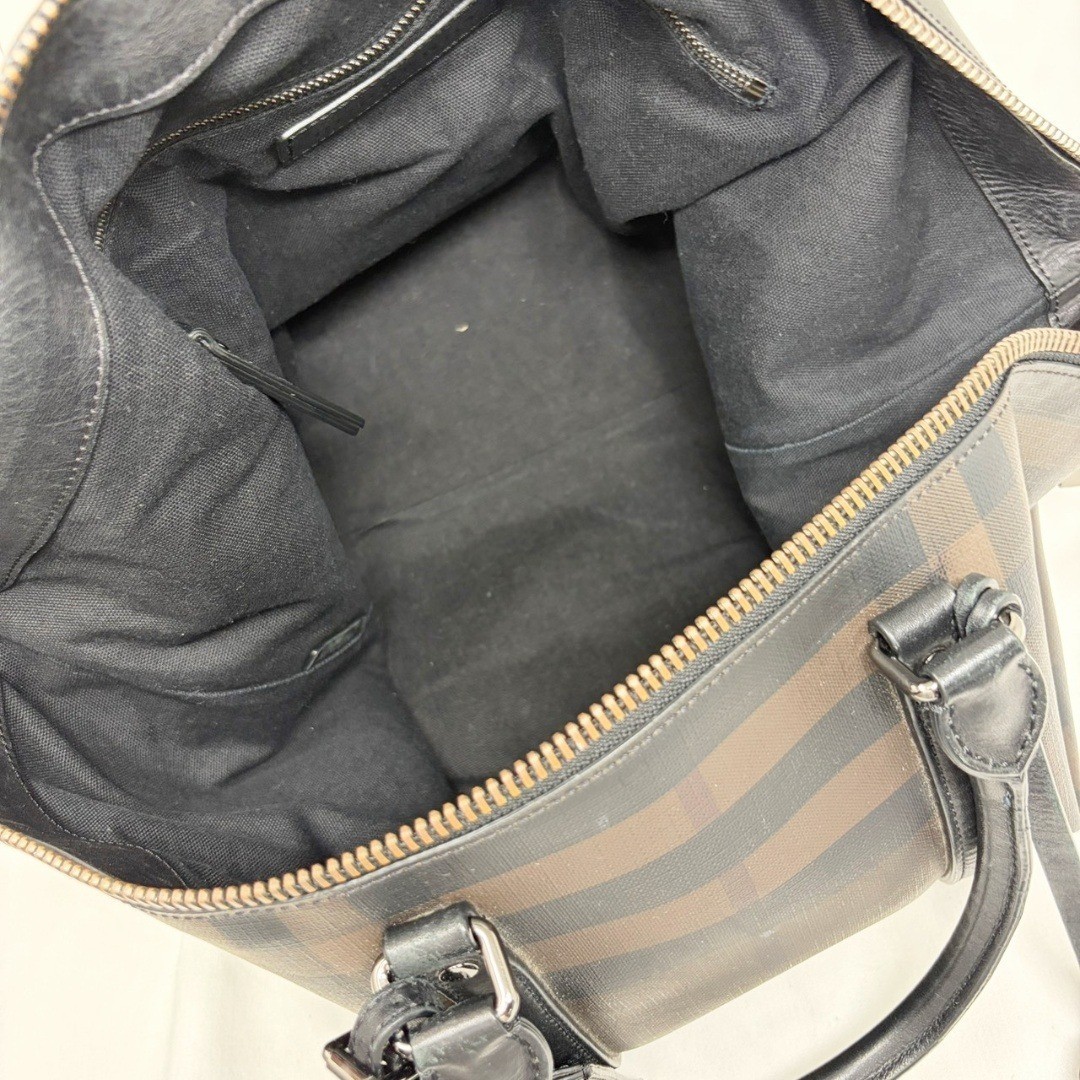BURBERRY 2-Way Boston bag Dark Brown Leather PVC Men Duffle bag Travel