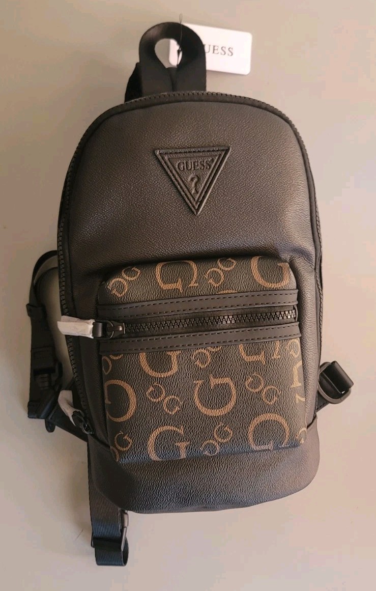 Guess, Espresso Crossbody Bag 2 Pockets Adjustable Strap Backpack Unisex -New!!!